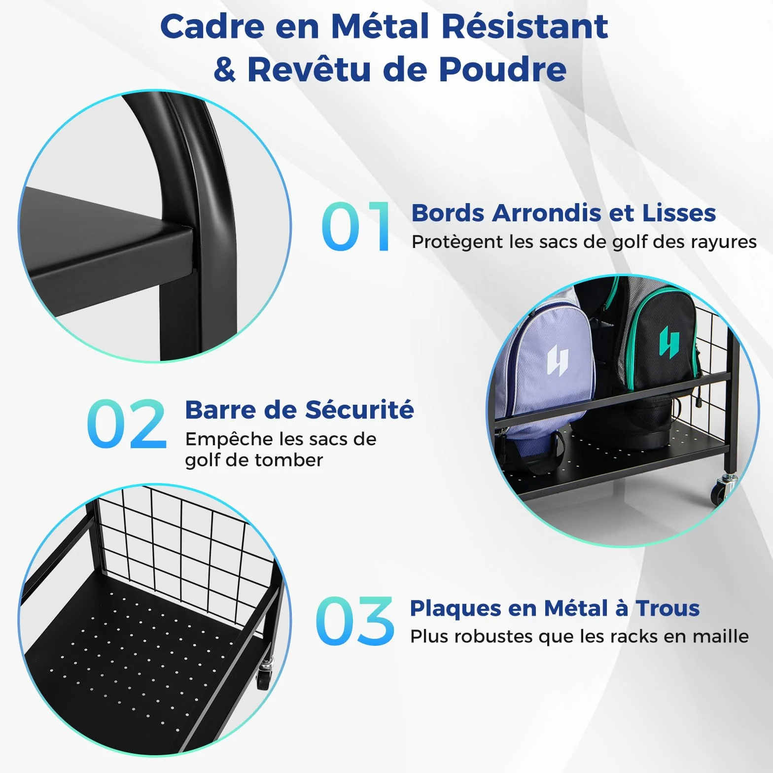 COSTWAY Organisateur d'Équipement Sportif avec Roues Amovibles, Support de Rangement pour 2 Sacs de Golf avec Support pour Clubs de Golf 6 Crochets, pour Garage Club sous-Sol