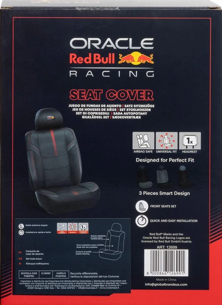 RED BULL Racing Powerbar II Lot De 3 Housses De Siège Auto Noir/Rouge