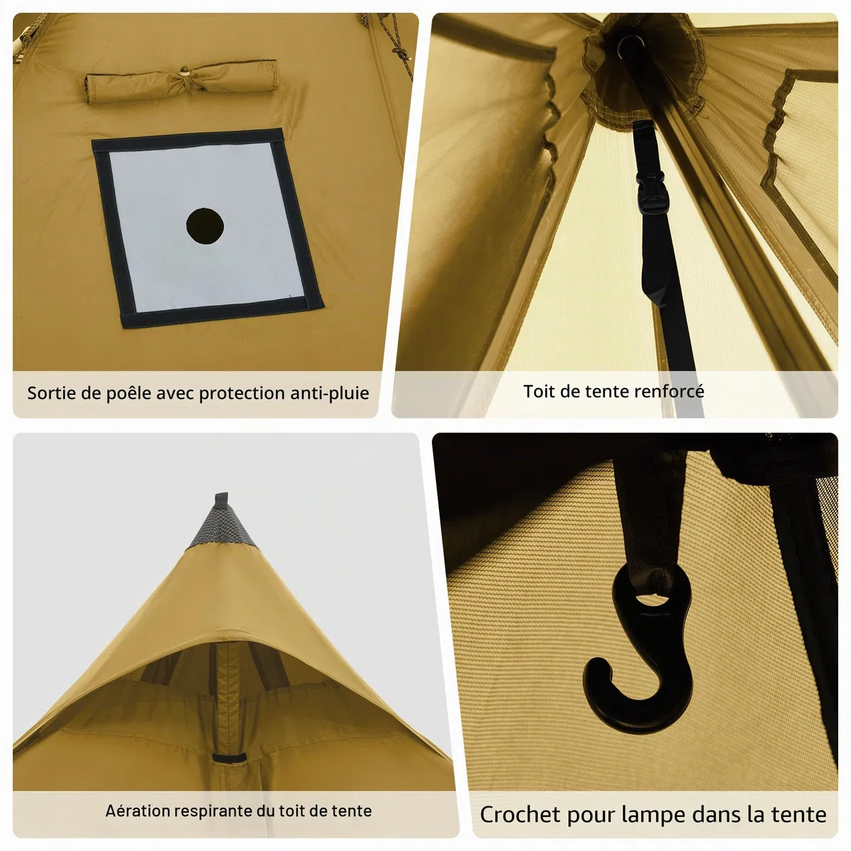 Naturehike Ranch Fire Thermotente 2-4 Personnes Pyramide 4 Saisons Tente Tipi avec Connexion pour Poêle Imperméable Anti-Vent Tente de Camping d'Hiver pour les Voyages d'Hiver et le Chauffage