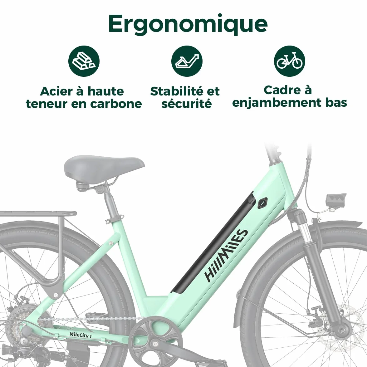 HillMiles Vélo Électrique Adulte 26", Batterie 36V 13Ah Amovible, Autonomie 100 km, 25 km/h, 7 Vitesses, 5 Niveaux Assistance, Suspension Avant, Étanche IP65,VTC