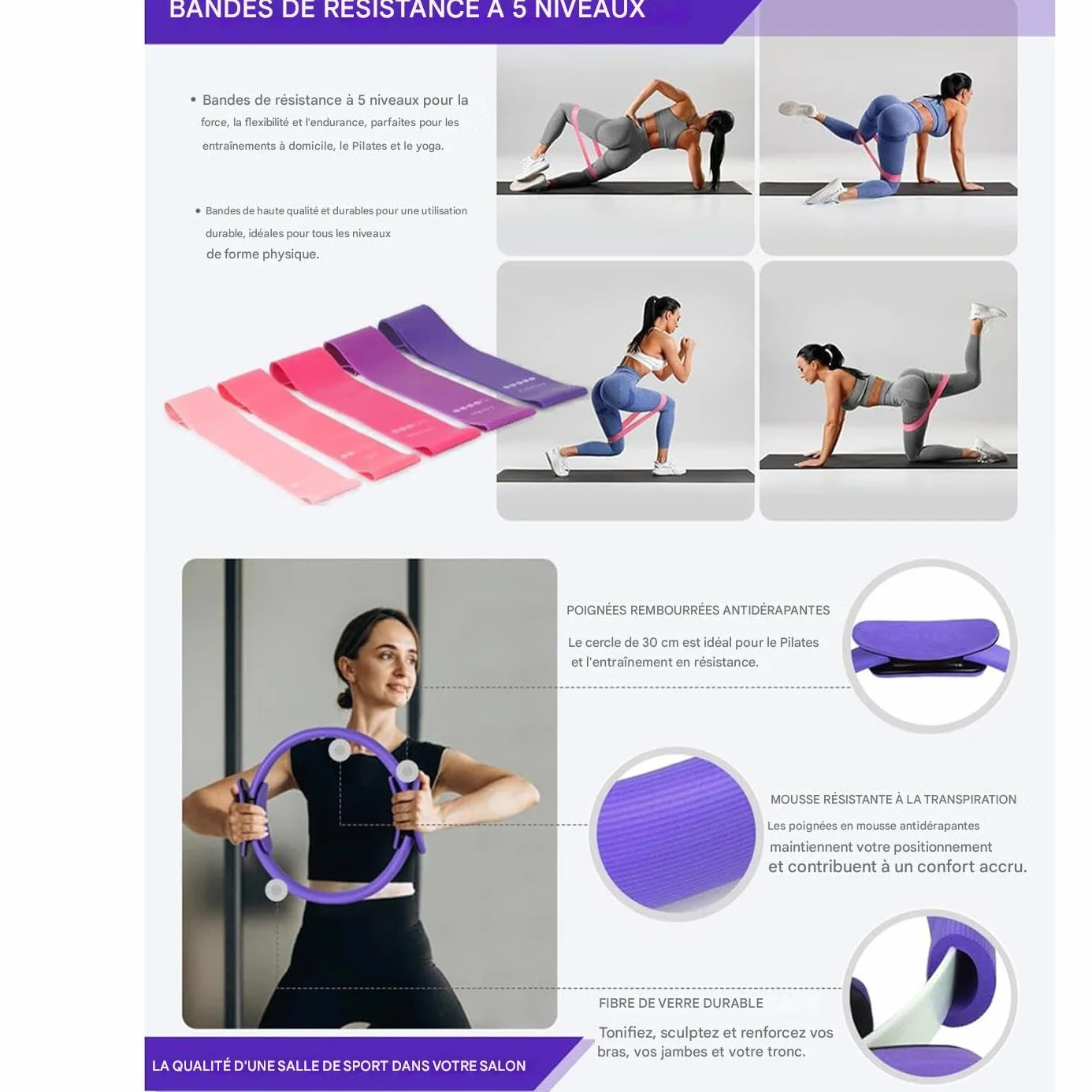 Générique Kit Pilates Maison, Ensemble De Yoga Et Pilate Femme, Pilates Essential Kit, Accessoires Entraînement À Domicile Gym Set pour Femme Enceinte, Récupération, Studio Et Entraînement À Domicile