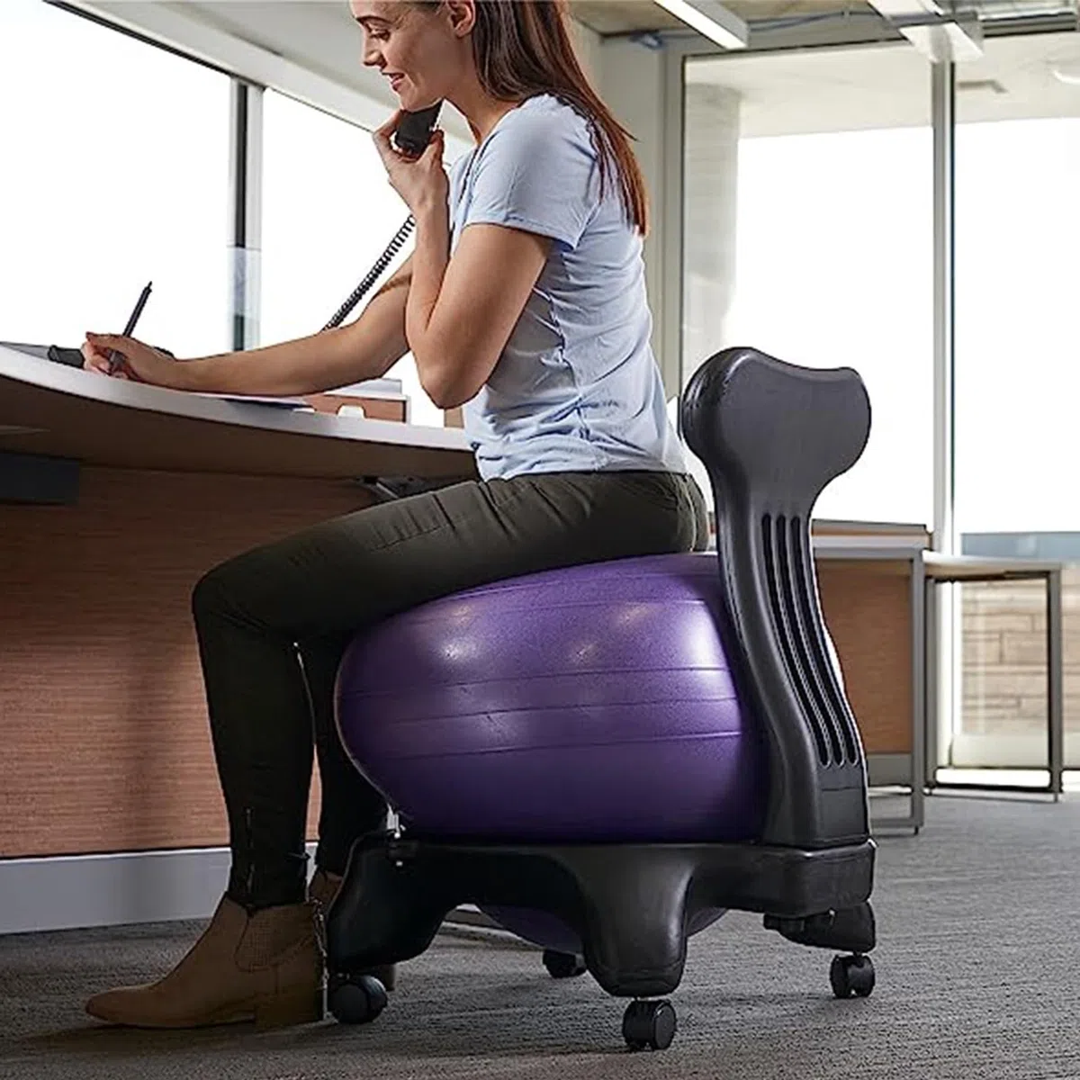 Très Épais Chaise Boule de Yoga pour Le Bureau, Chaises de Bureau avec Ballon d'exercice pour Soulager Les Douleurs Lombaires, Support Ergonomique Kit de Chaise à Bille D'équilibre