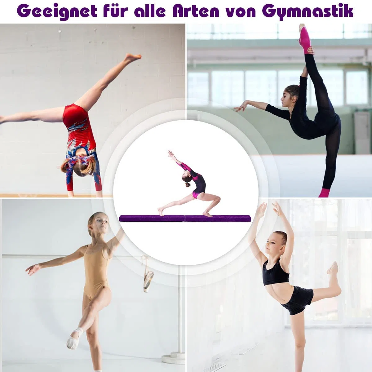 RELAX4LIFE Poutre Gymnastique Pliable 210 cm en Finette avec Pieds Surélevés, Poutre Gym au Sol Portable avec Poignées de Transport, Gymnastique Materiel pour Enfants et Adultes