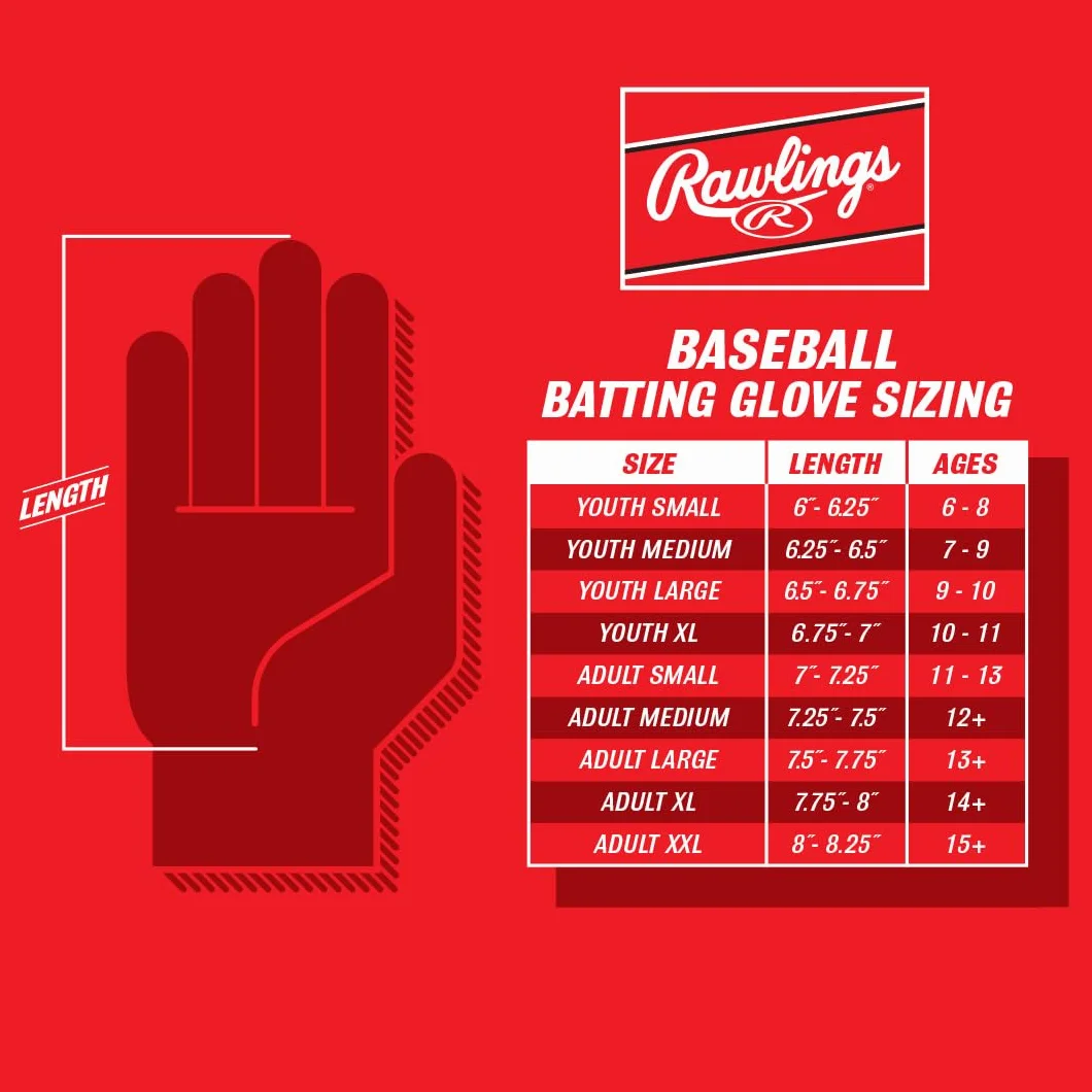 Rawlings | Gants de Frappe de Baseball | Tailles Adultes | Plusieurs Couleurs