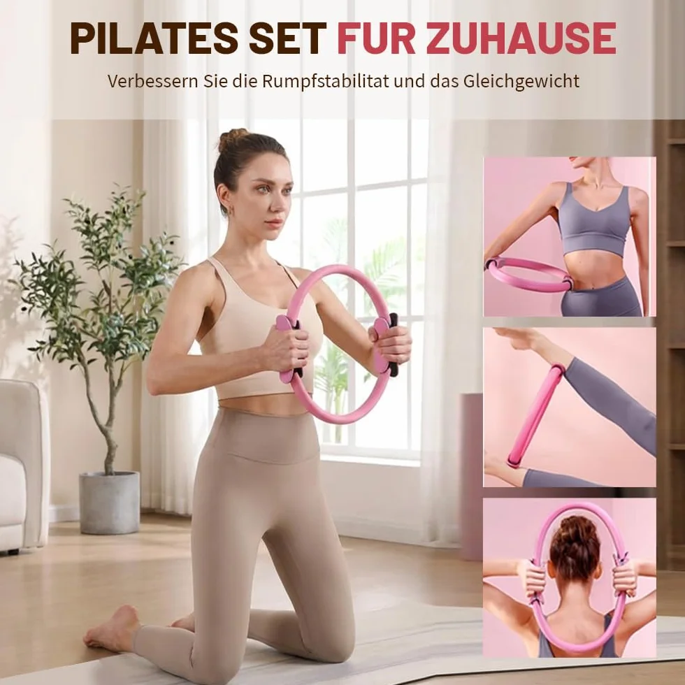 Kit Pilates Maison 15 Pcs Pilates Kit Pilates Accessoires Cercle Pilates, Yoga Ball, Resistance Bands, Pilate Ring, Yoga Band, Ceinture Auxiliaire pour La Force, La Flexibilité, La Stabilité