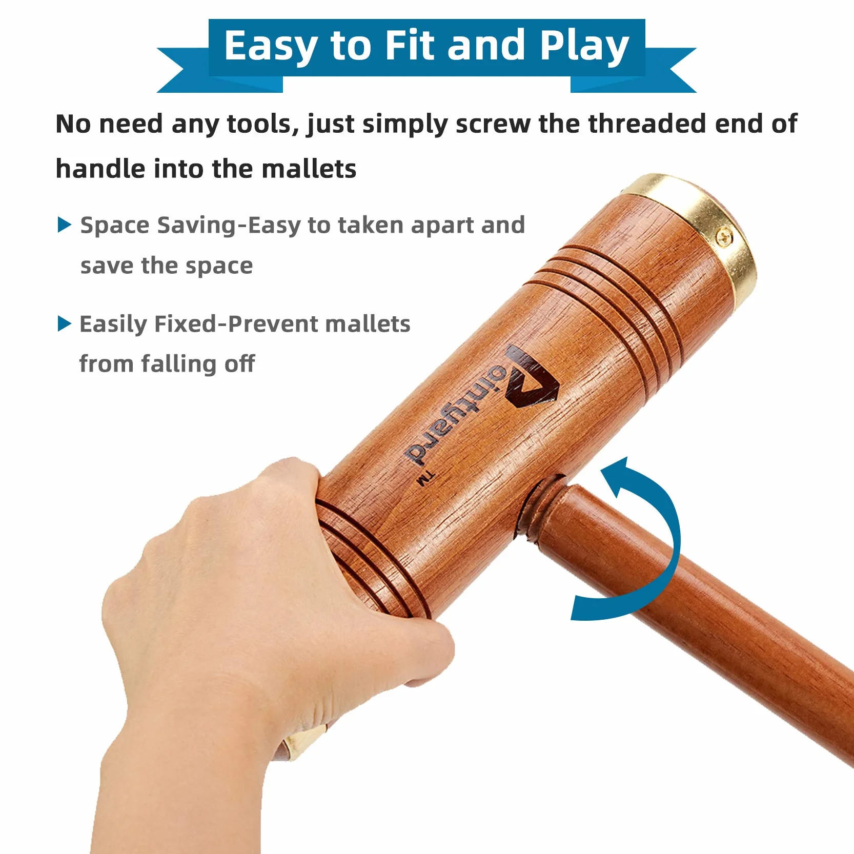 Ensemble de croquet de luxe pour 6 joueurs de 89.9 cm, style rétro Annatto avec maillets en bois, piquets pour adultes/adolescents/famille, parfait pour pelouse/jeu dans le jardin/parc