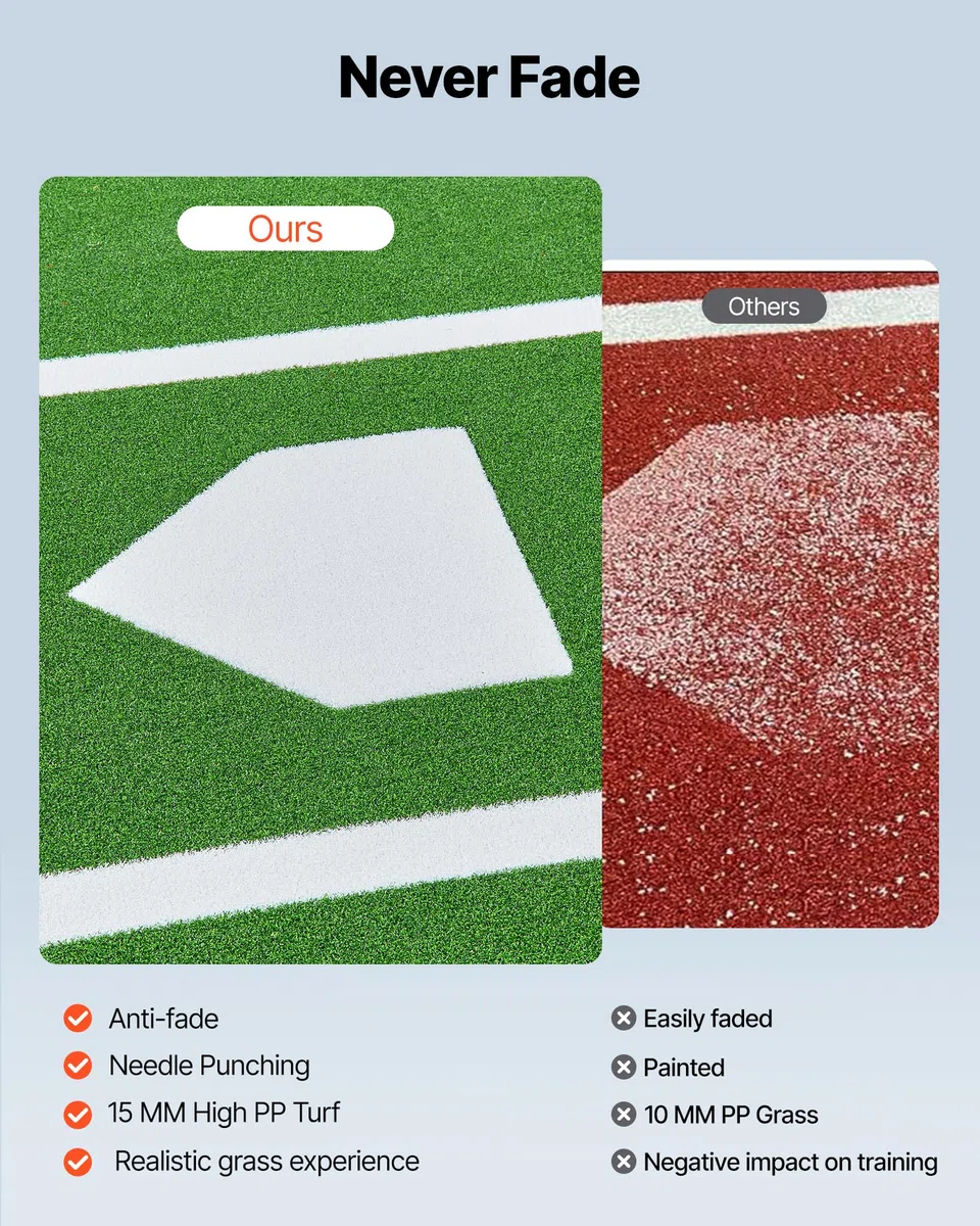VEVOR Tapis de Frappe de Baseball 366x183 cm, Gazon Synthétique pour Cage de Frappeur Anti-décoloration, Tapis d'Entraînement au Softball avec Marbre, pour Arrière-Cour, Intérieur et Extérieur, Vert