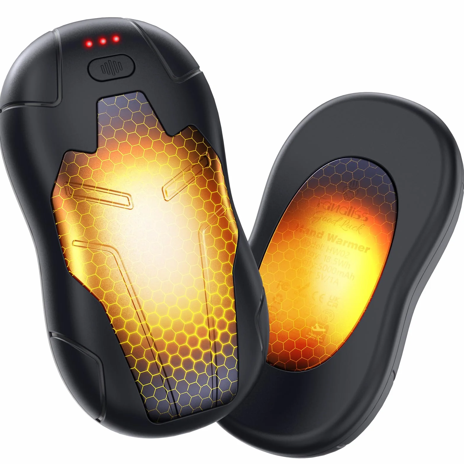Chauffe Main Rechargeable,10000mAh Chaufferette Main Reutilisable Iron Man,2024 Ddernière Lot de 2 Chauffe Main Electrique Portables,Adaptés pour Extérieur&Intérieur,Camping-Noir Argent