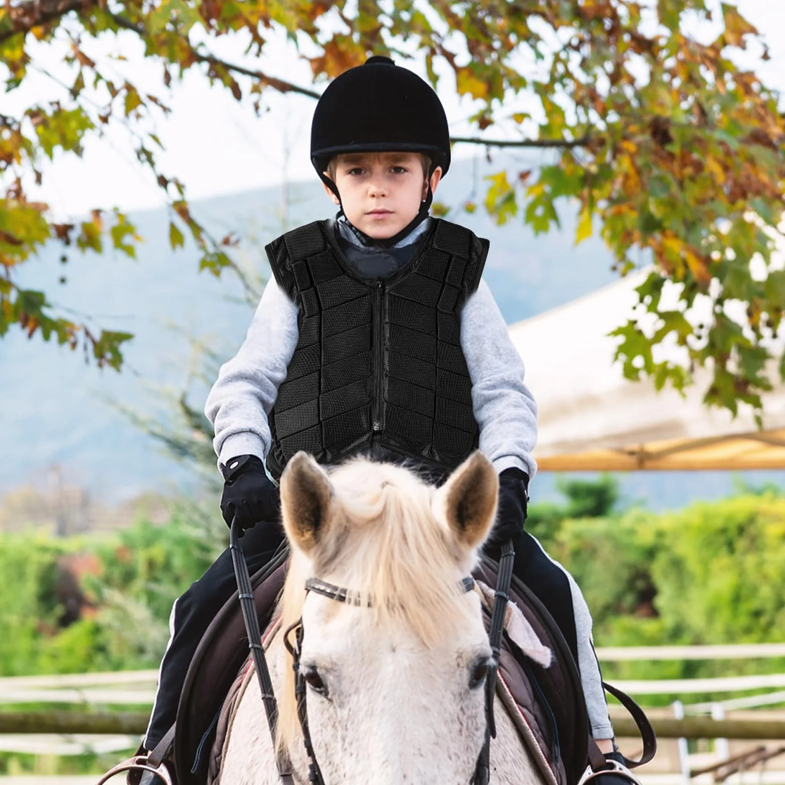 Protecteur De Corps D'équitation, Gilet De Sécurité D'entraînement D'équitation De Protection Noir en Acrylique, Gilet D'équitation Confortable pour Garçons Filles Enfants Enfants(CL)
