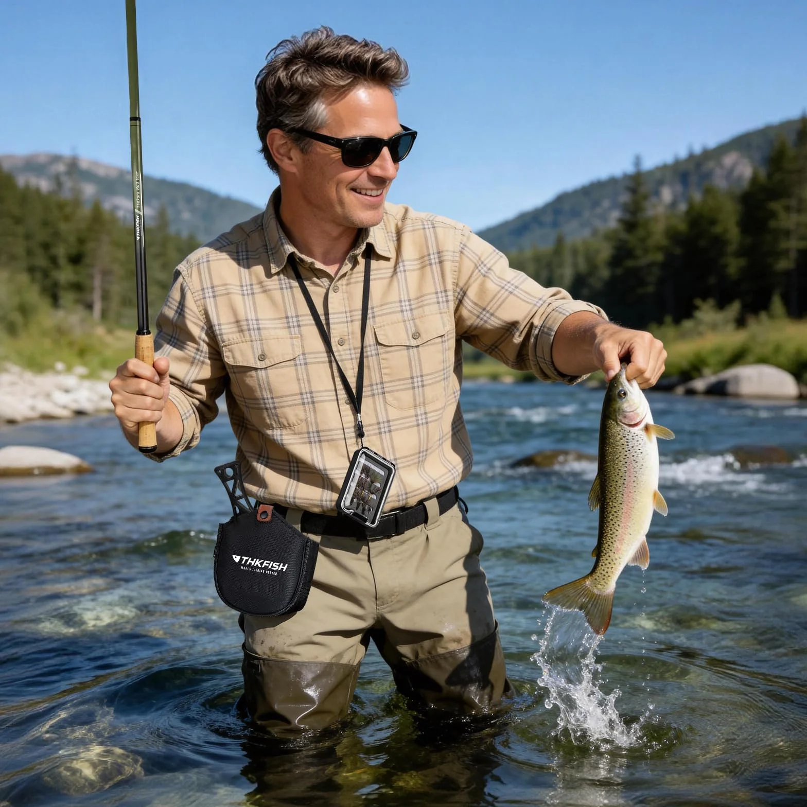 THKFISH Tenkara Kit de canne à pêche à la mouche télescopique en fibre de carbone 24T avec étui de transport, ligne de pêche et leurre de pêche à la mouche pour ruisseaux, truite, bar, saumon, 2,5 m