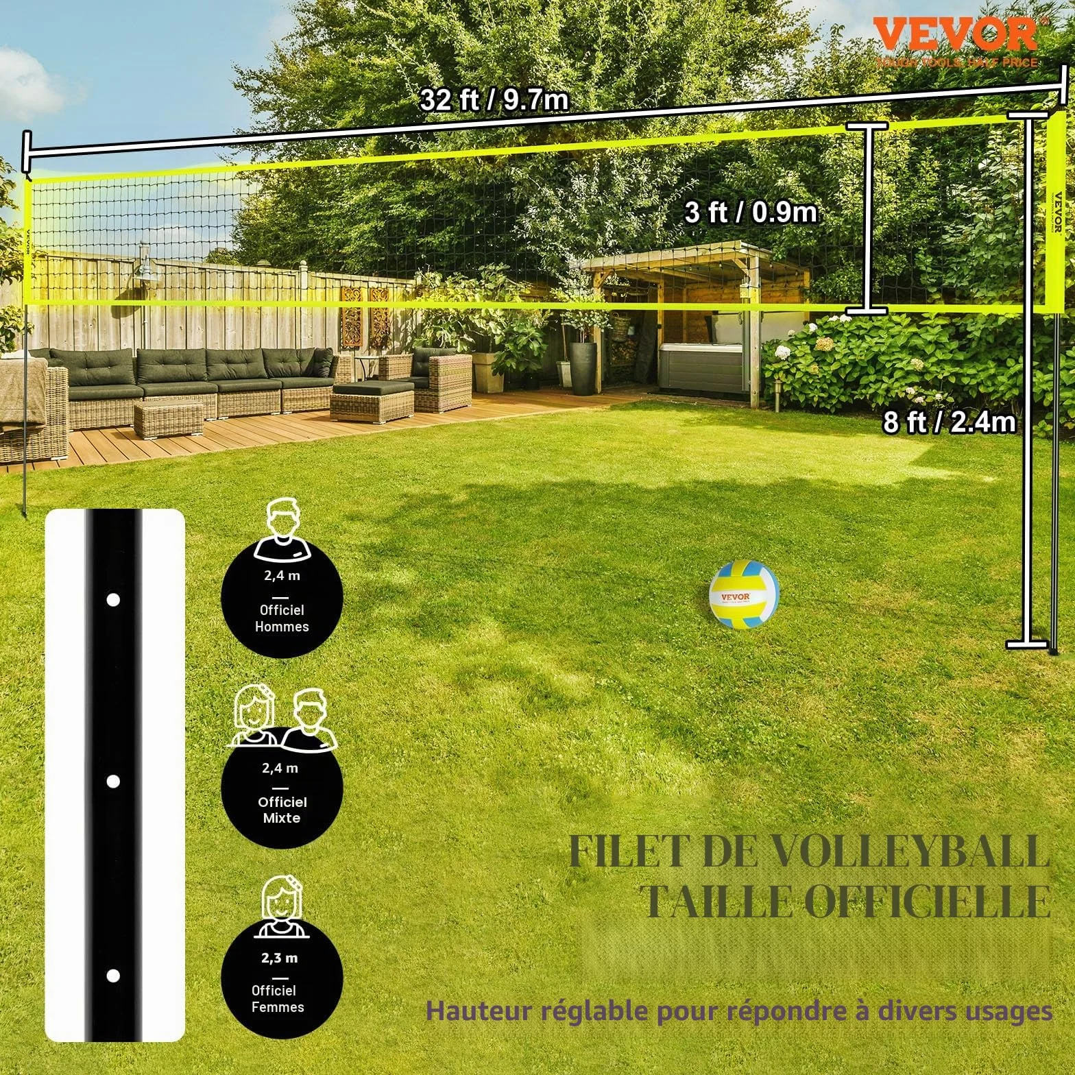 VEVOR Kit Filet de Volleyball Professionnel