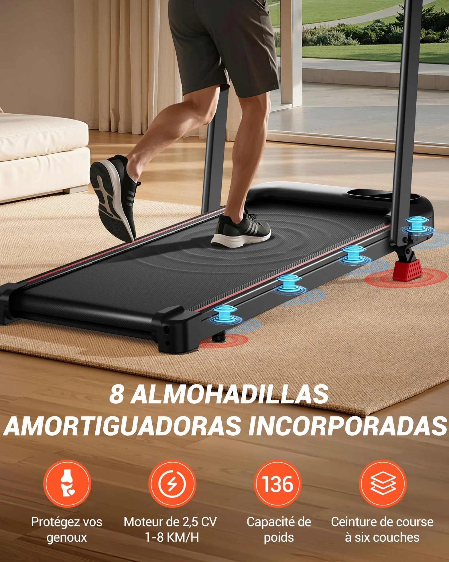 UMAY Tapis de Course Pliable Inclinable 15% 6 en 1 136KG