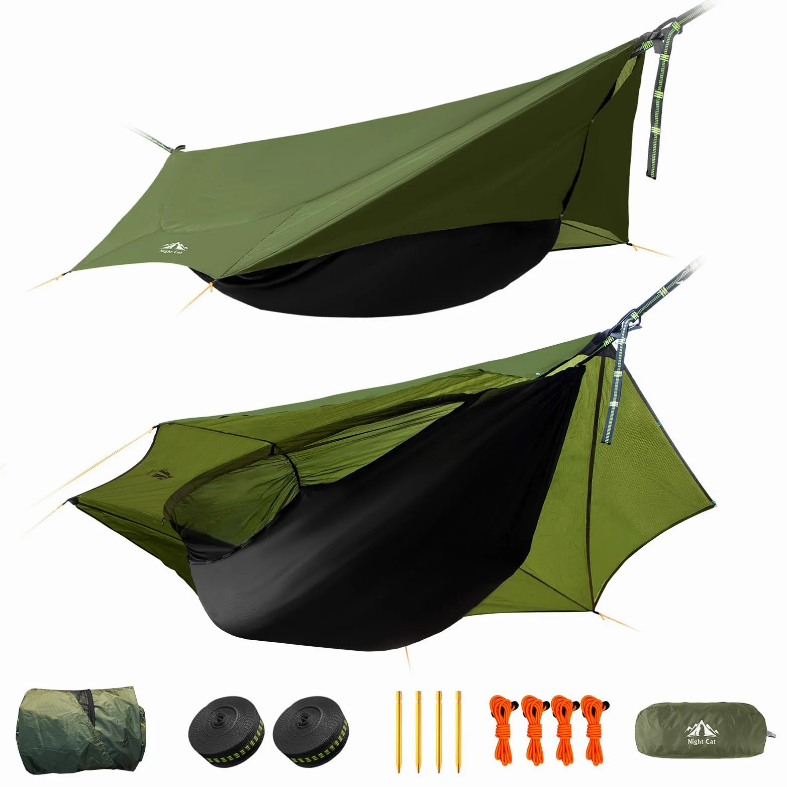 Night Cat Hamac Moustiquaire 1 Personnes: Imperméable Hamac Bivouac Tente Exterieur pour Camping Jardin Voyage Randonnée Vert Pro