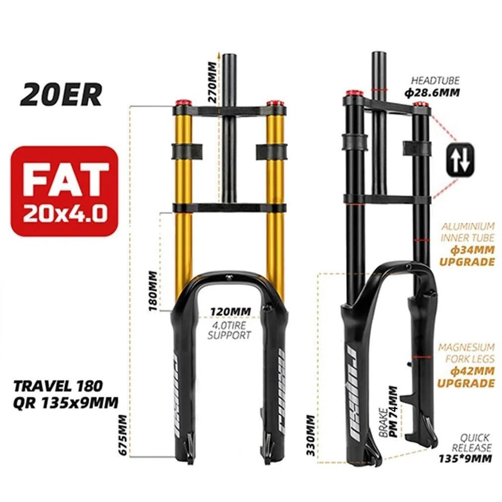 Fourche de 50,8 cm, frein à disque de 140 mm, fourche à suspension pneumatique pour VTT, réglage du rebond DH, fourche avant de vélo électrique, 9 x 135 mm