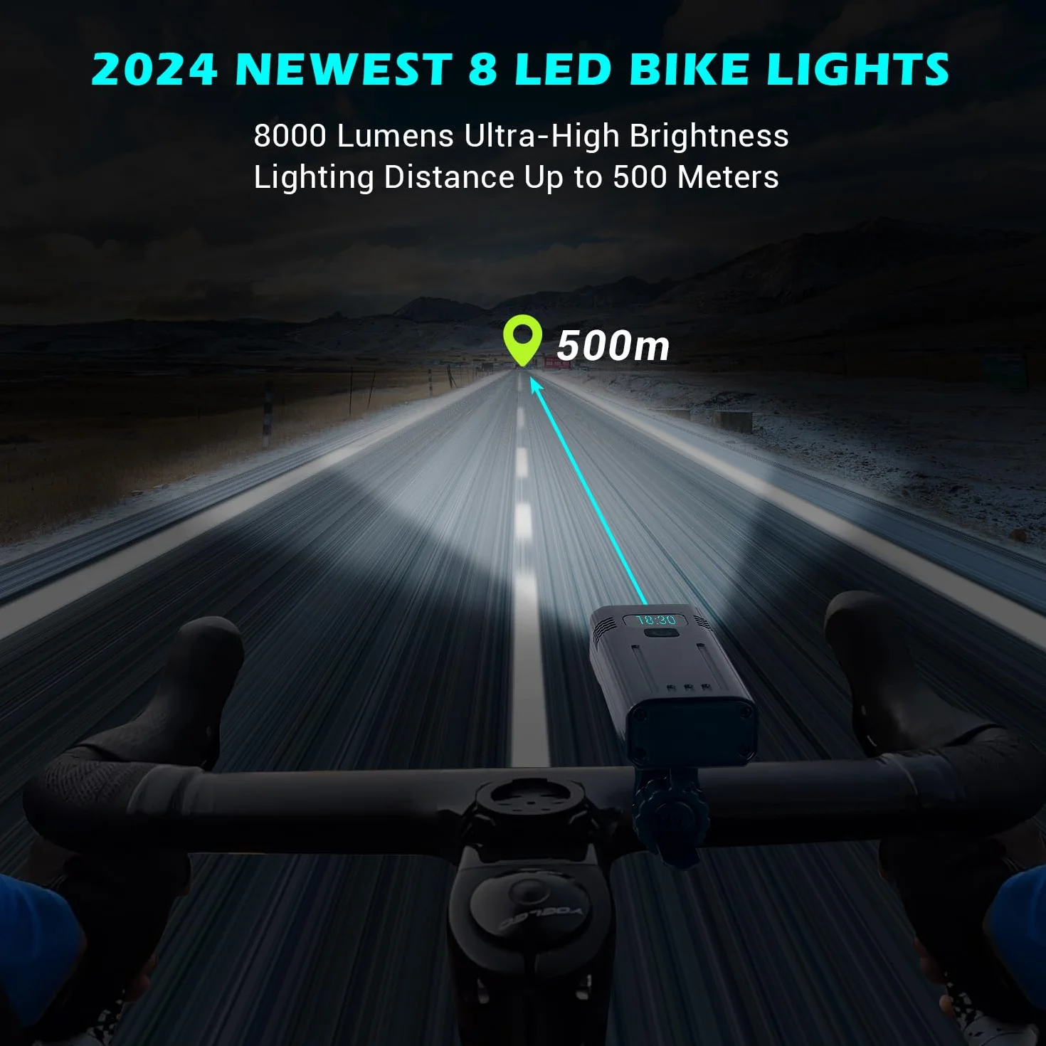 Lumiere Velo 8000 Lumens Lampe Velo 8 LED Puissantes 6400mAh Eclairage Velo Rechargeable USB C