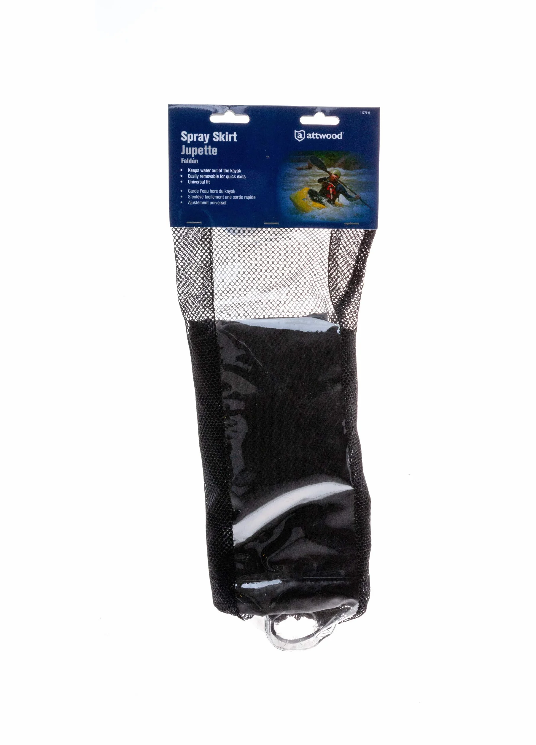 attwood 11776-5 Kayak Nylon Spray Skirt with Mesh Storage Bag, Black