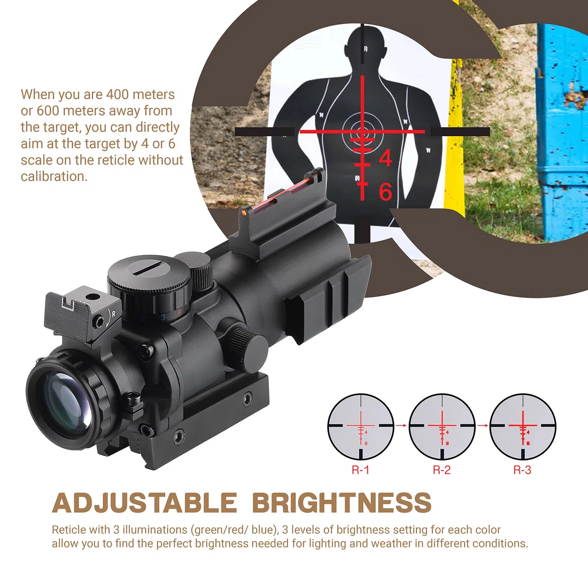 ESSLNB Viseur Point Rouge 4X32 Rouge/Vert/Bleu Point Rouge Chasse avec 11mm/22mm Weaver/Picatinny Montage sur Rail pour la Chasse