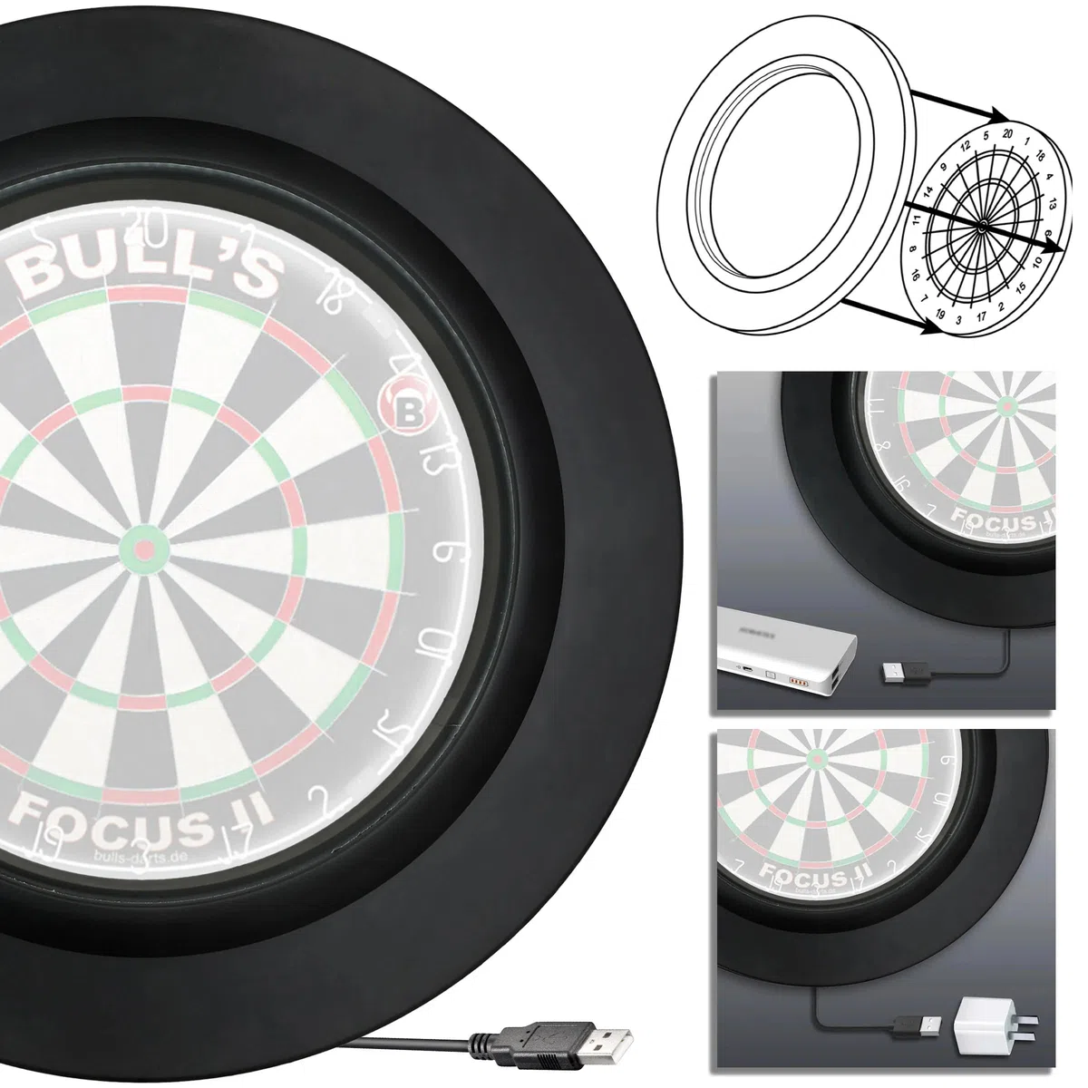 Bull's Dart Lightning LED PU Surround Cible de fléchettes Éclairage cible de fléchettes Lumière Combinaison Surround et éclairage