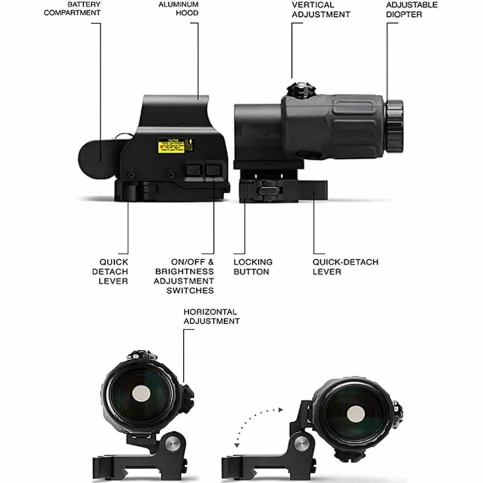 558 G33 Sight Combo 558 + 3X Lunette de visée holographique à Points Vert/Rouge loupe 3X avec dégagement Rapide pour Montage sur Rail de 20mm