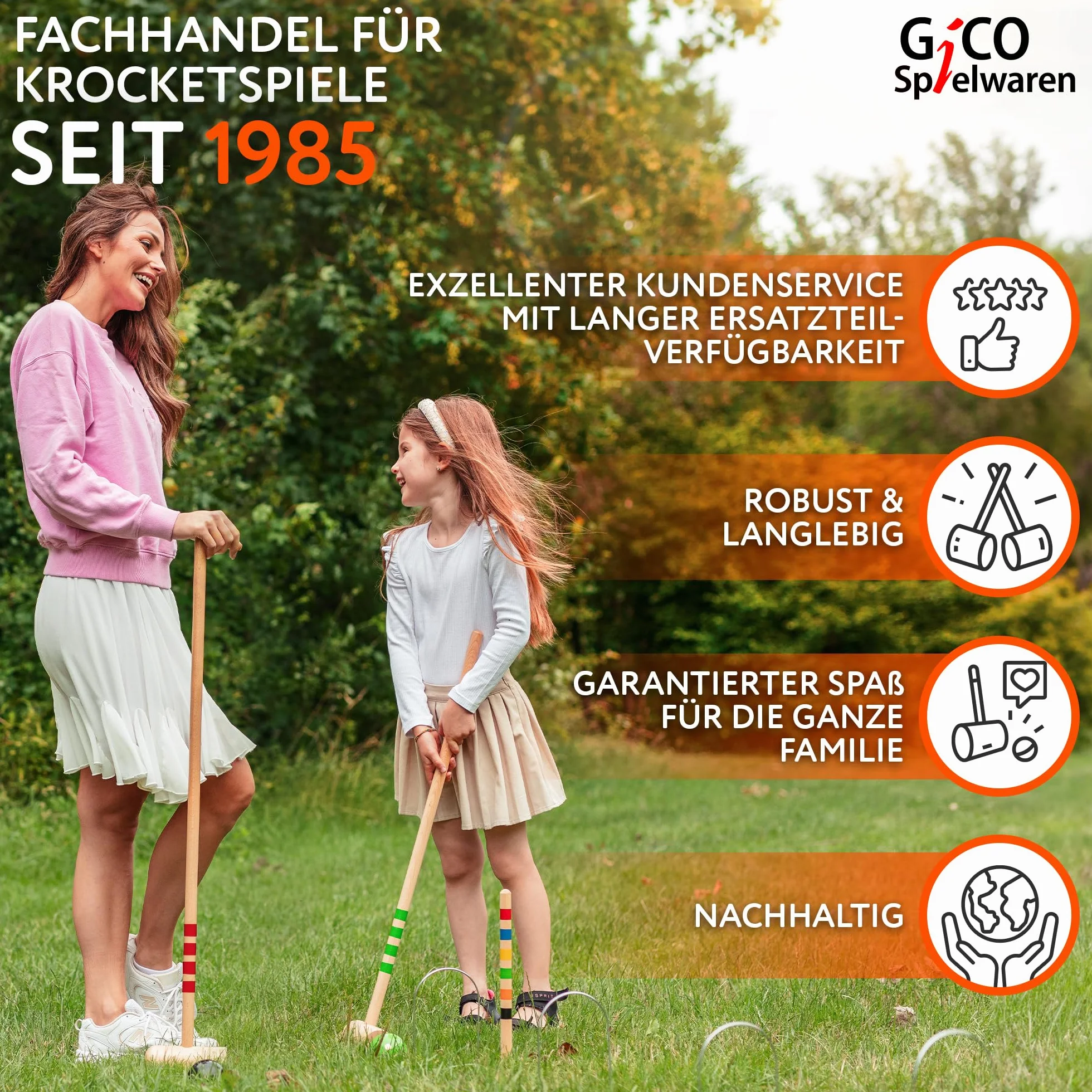 GICO Jeu de Croquet 4 Joueurs maillets 80 cm Plein air