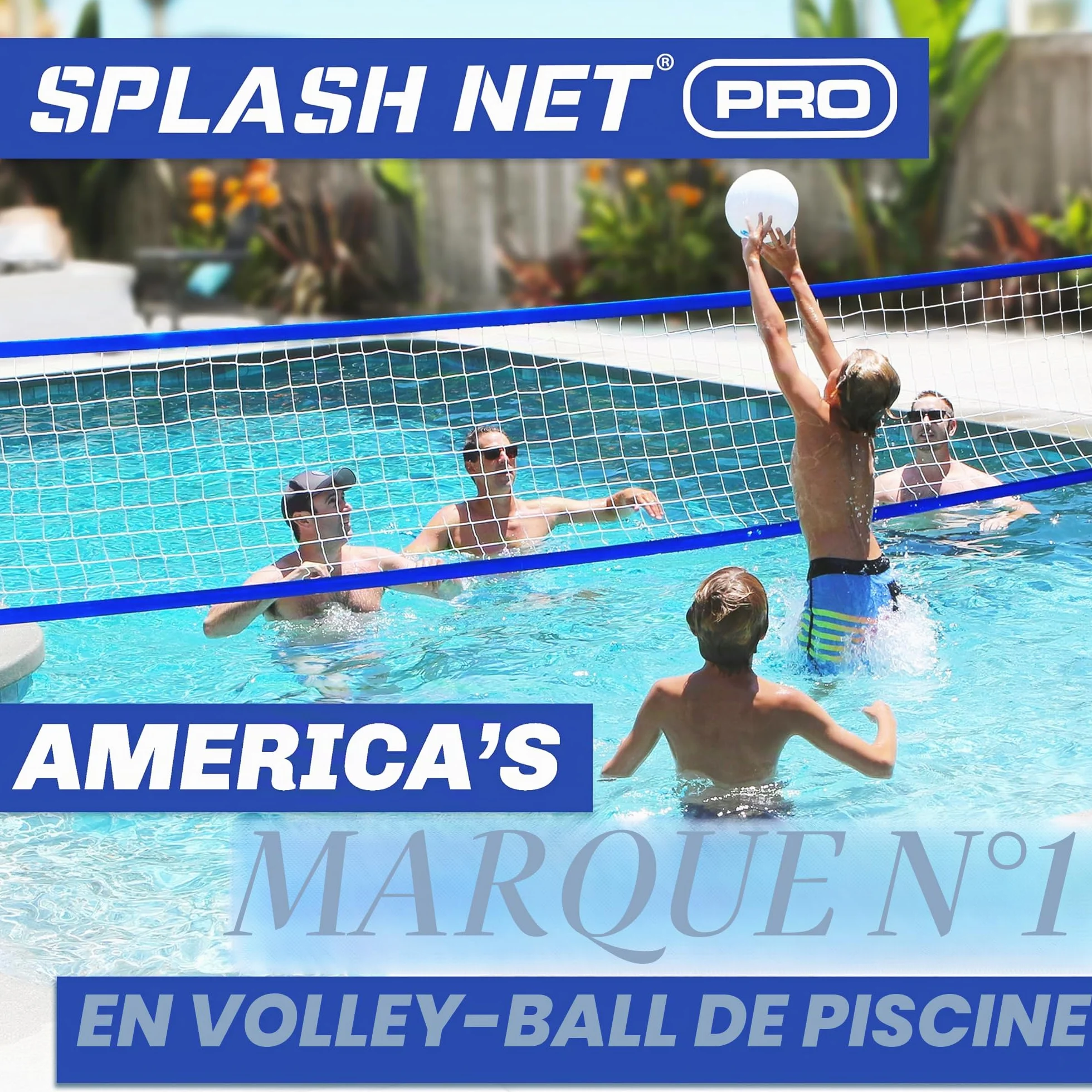 GoSports Splash Net Pro Filet de Volleyball pour Piscine avec 2 Ballons et Pompe, Blanc, Rouge, Bleu