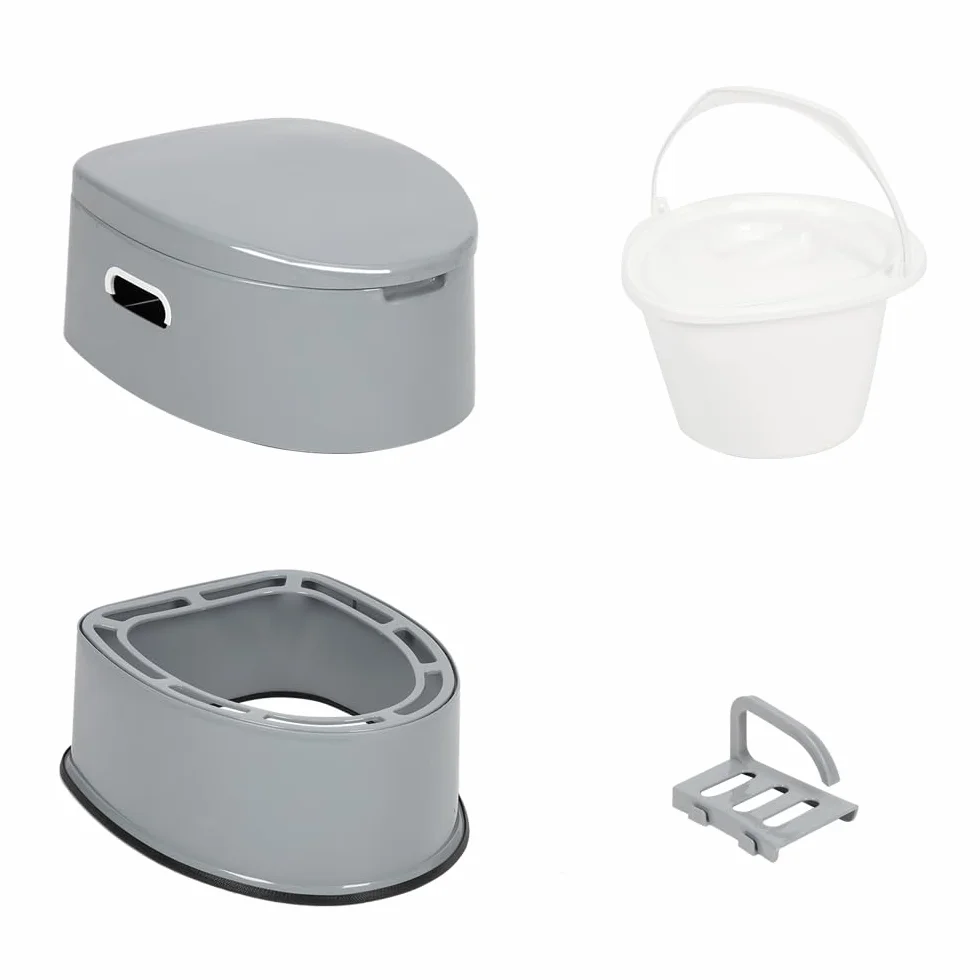 Bonnlo Toilettes de camping Toilettes de voyage portables, Seau intérieur amovible Toilette mobiles Avec siège, couvercle et support de papier toilette, pour le camping，gris