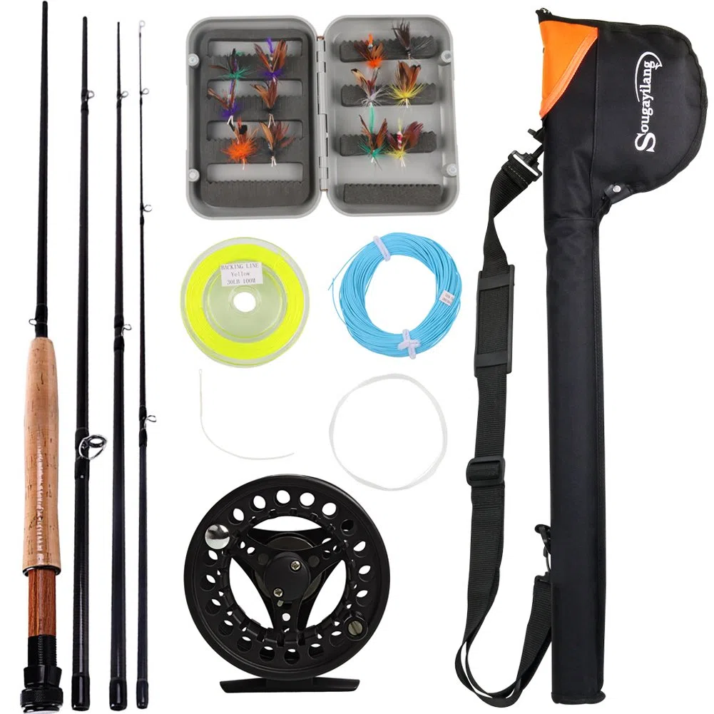 Sougayilang Eau de mer d'eau douce Pêche à la mouche Canne à pêche avec Reel Combo Kit, Black Kits with Bag