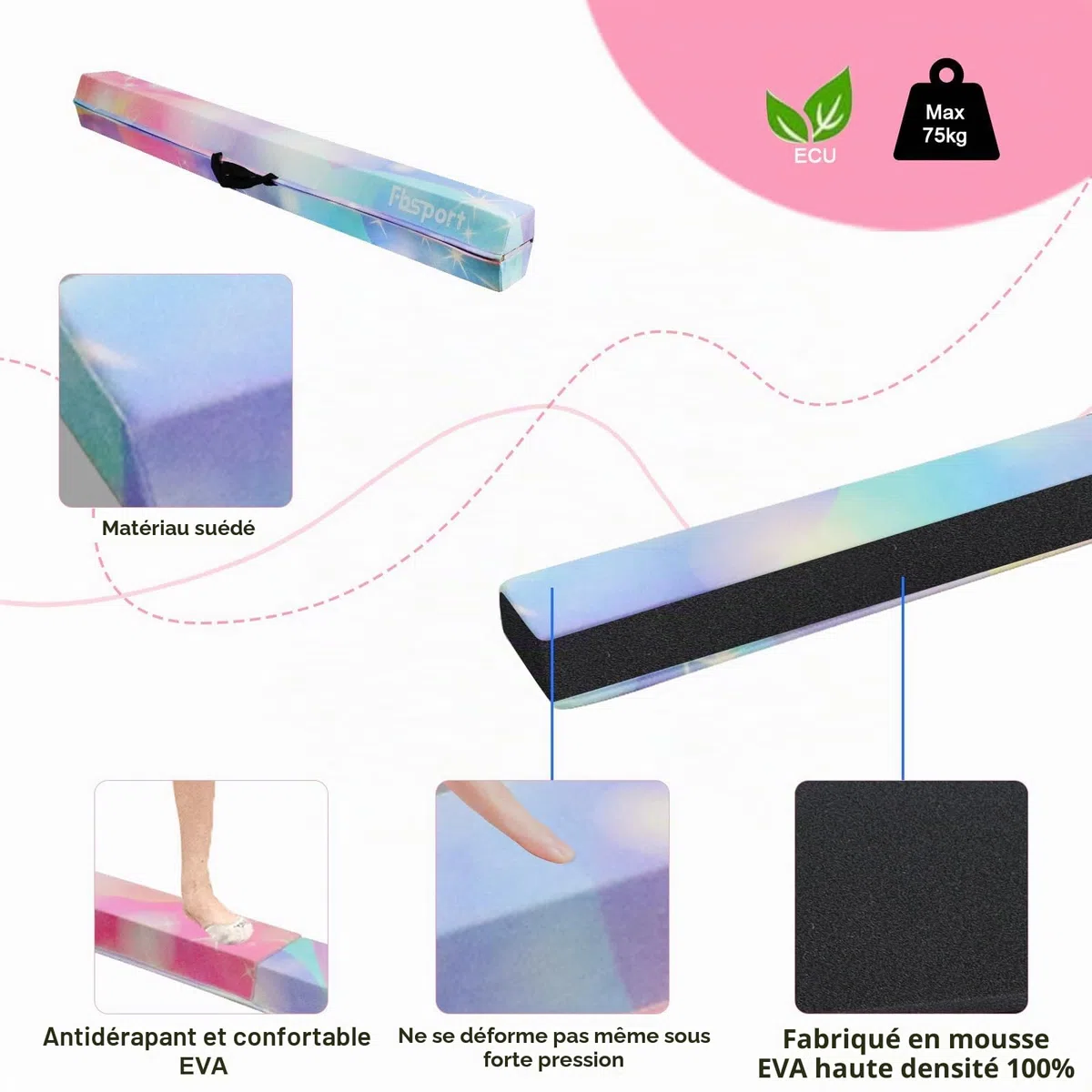 FBSPORT Poutre de Gymnastique 270 CM Poutre d'équilibre de Gymnastique se Pliante, équipement d'exercice de Sport de Faisceau de Faisceau de Plancher de Gymnastique pour la Formation d'enfants
