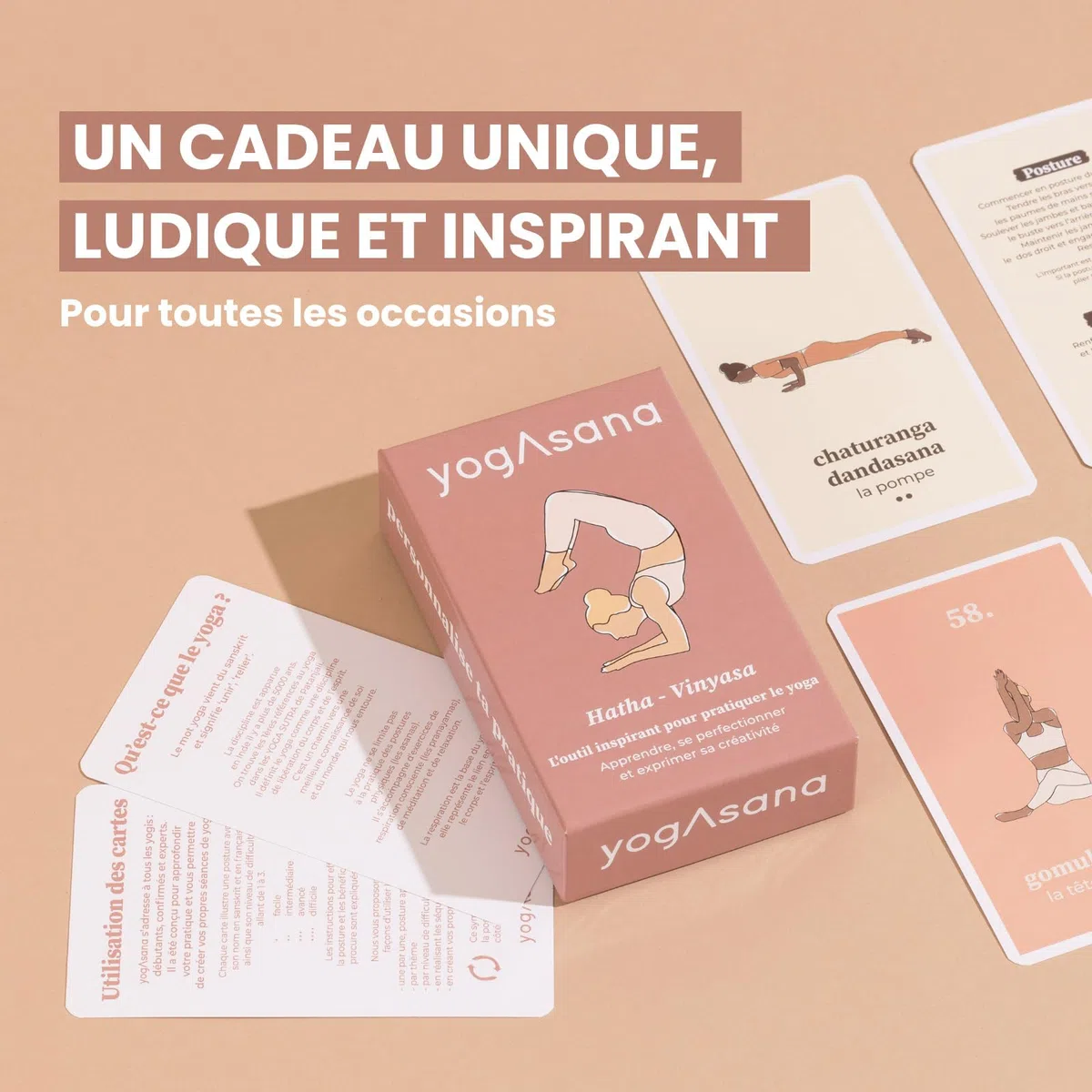 Yogasana Jeu de Carte français 80 Cartes - Hatha Vinyasa - Tous Niveaux - Guide de séquences pour se perfectionner en autonomie - 75 Postures