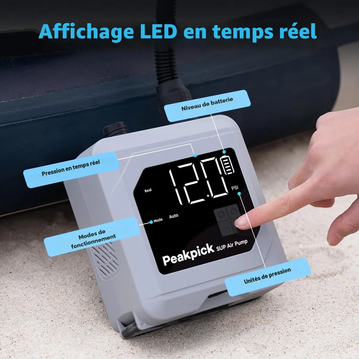 Pompe à pagaie électrique 20 psi, alimentée par Batterie Rechargeable, gonflage et dégonflage, Pompe à air Sup à arrêt Automatique pour Planches à pagaie, Cerf-Volant de Surf, Tente, Matelas