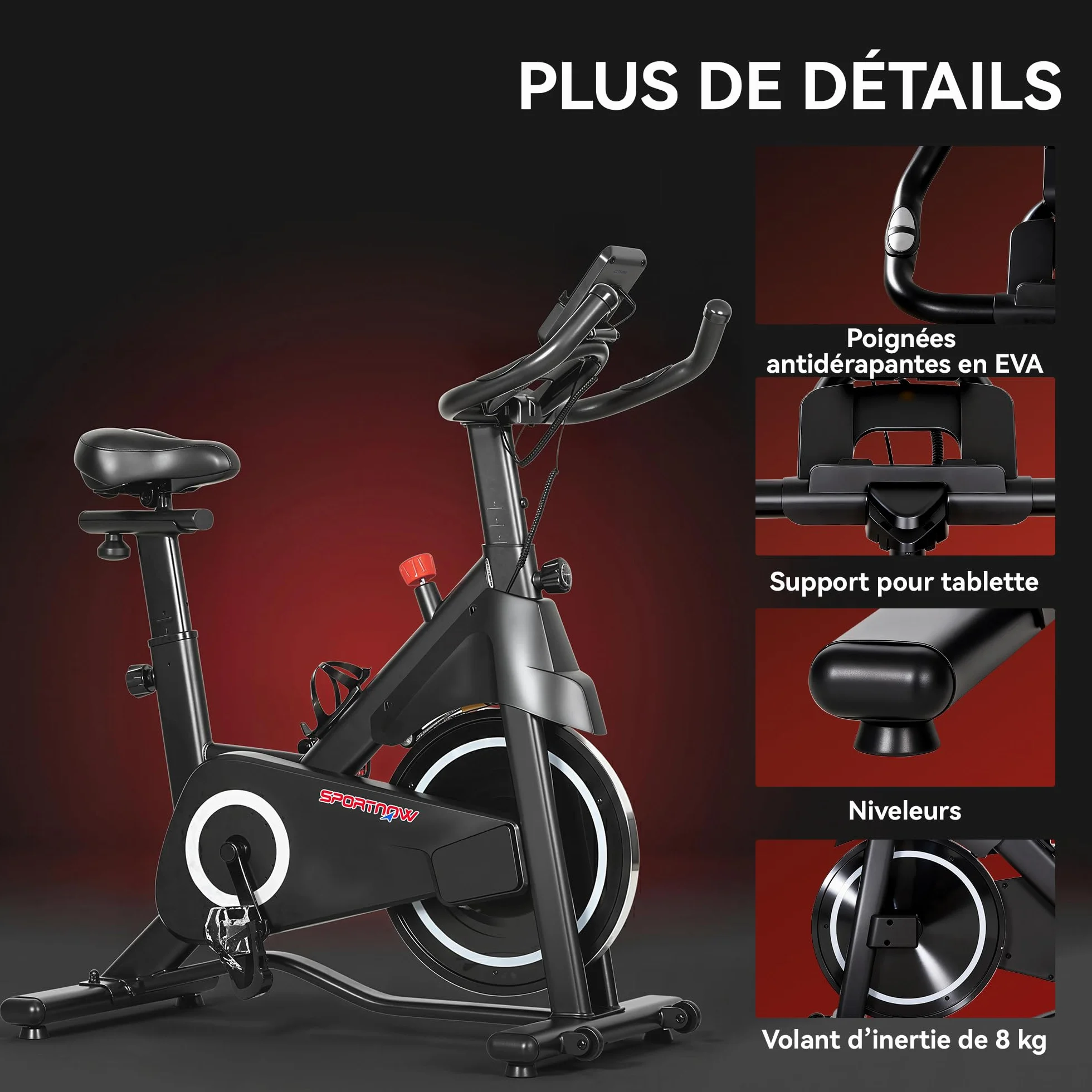 SPORTNOW Vélo d'Appartement avec Résistance Magnétique Réglable, Vélo d'Appartement avec Écran LCD, Siège Confortable, Selle et Guidon Réglables, pour Entraînement Cardio, Capacité 120 kg