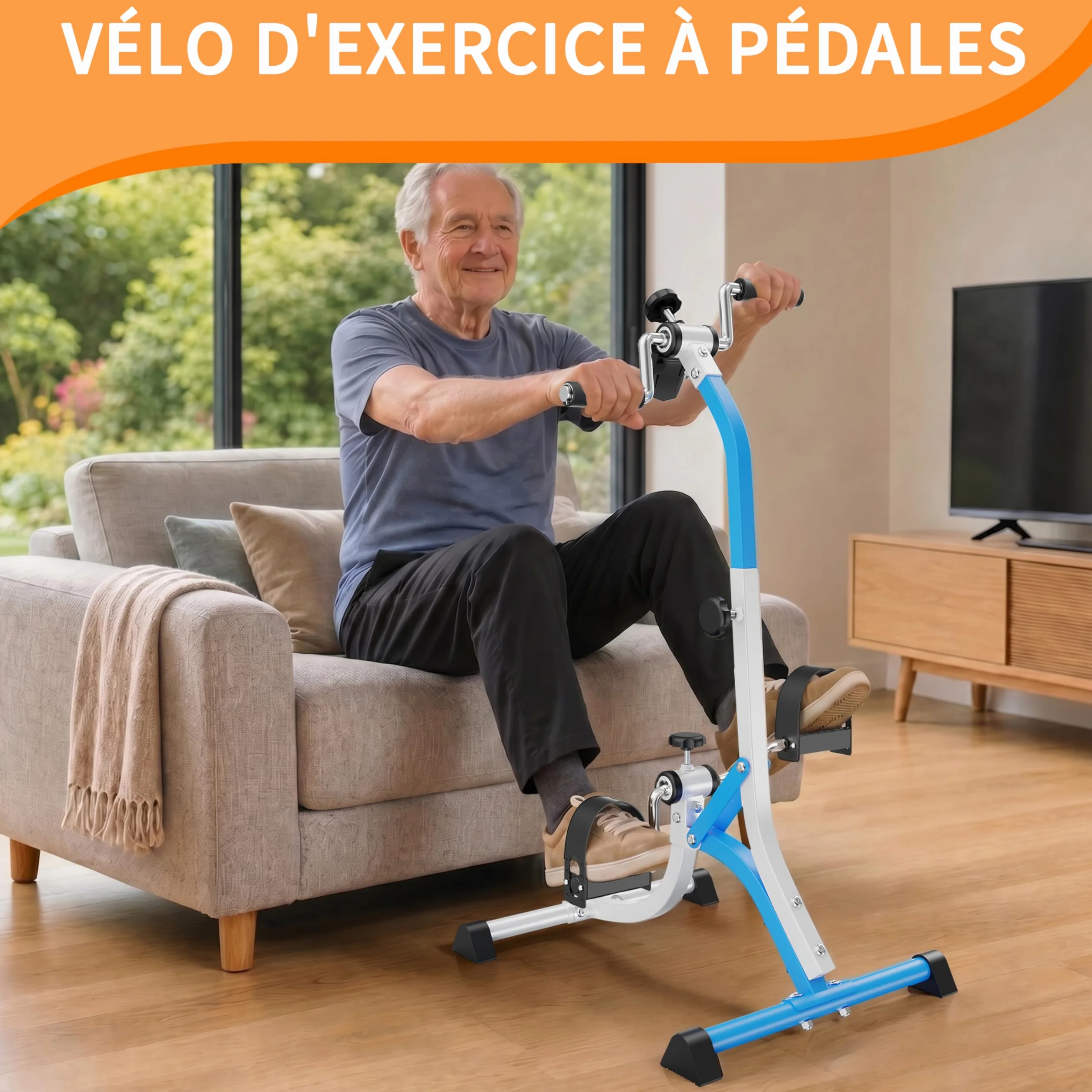 Vélo d'entraînement, poignées et écran LCD pour la rééducation et le renforcement musculaire des membres supérieurs et inférieurs à domicile