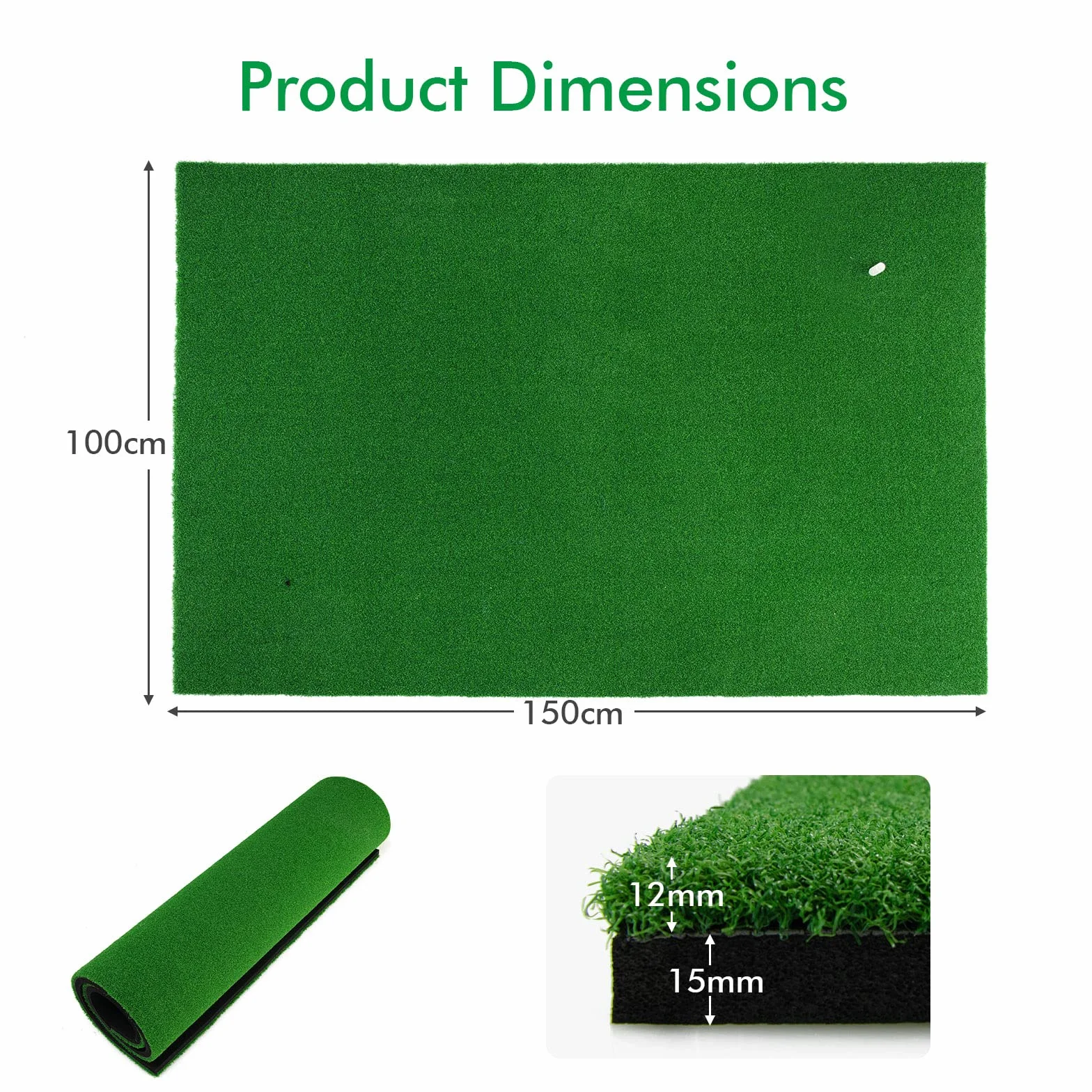 LIFEZEAL Tapis de Golf 1,5 x 1 m, Tapis d'Entraînement de Golf, Tapis de Frappe de Golf Pratique Pliable avec Gazon Synthétique et 2 Tees idéal pour Intérieur et Extérieur