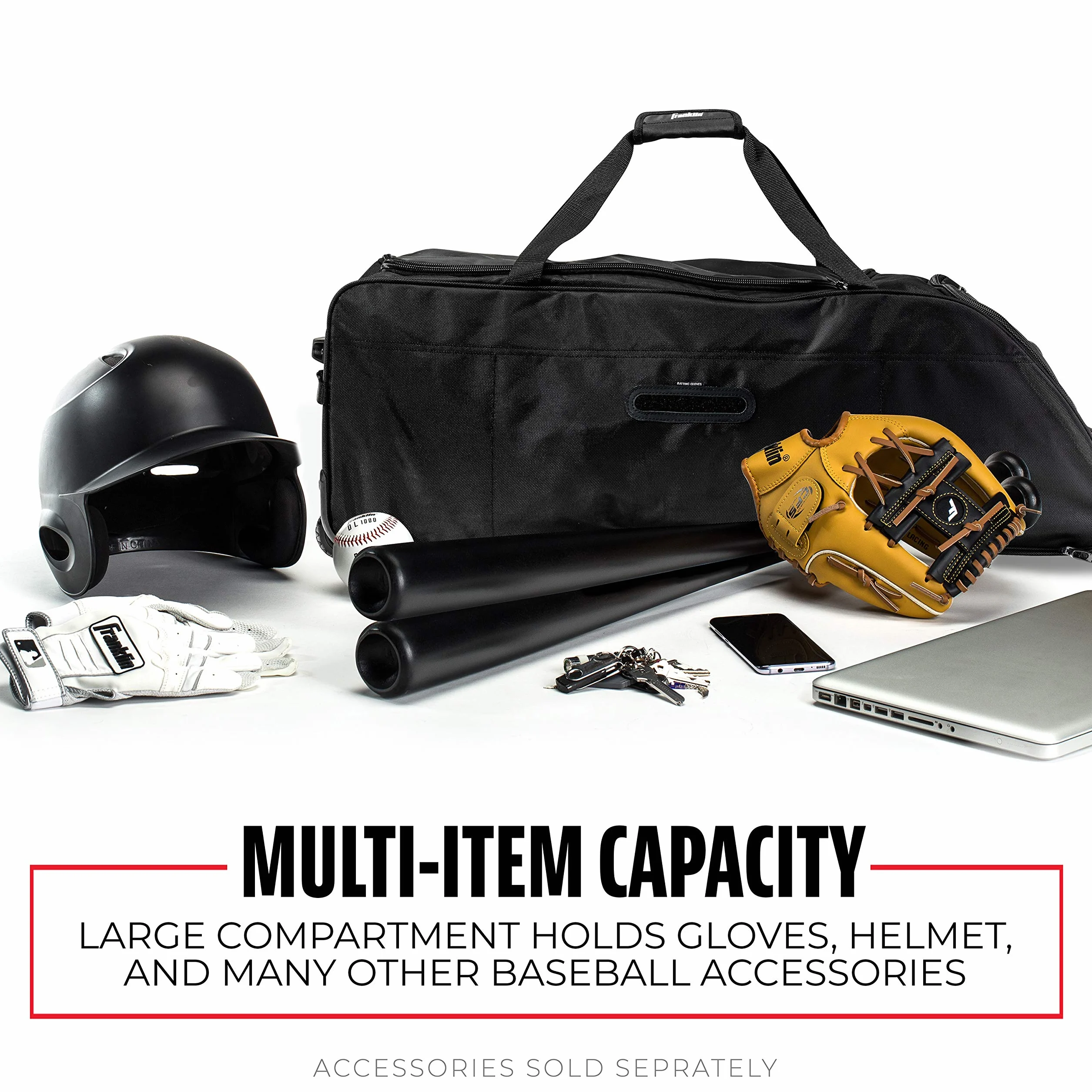 Franklin Sports Traveler Roller - Baseball et Softball - Sac d'équipement - Compartiment - Noir - Polyester 1680D - Résistant à l'eau - Noir, Noir, L, Durabilité