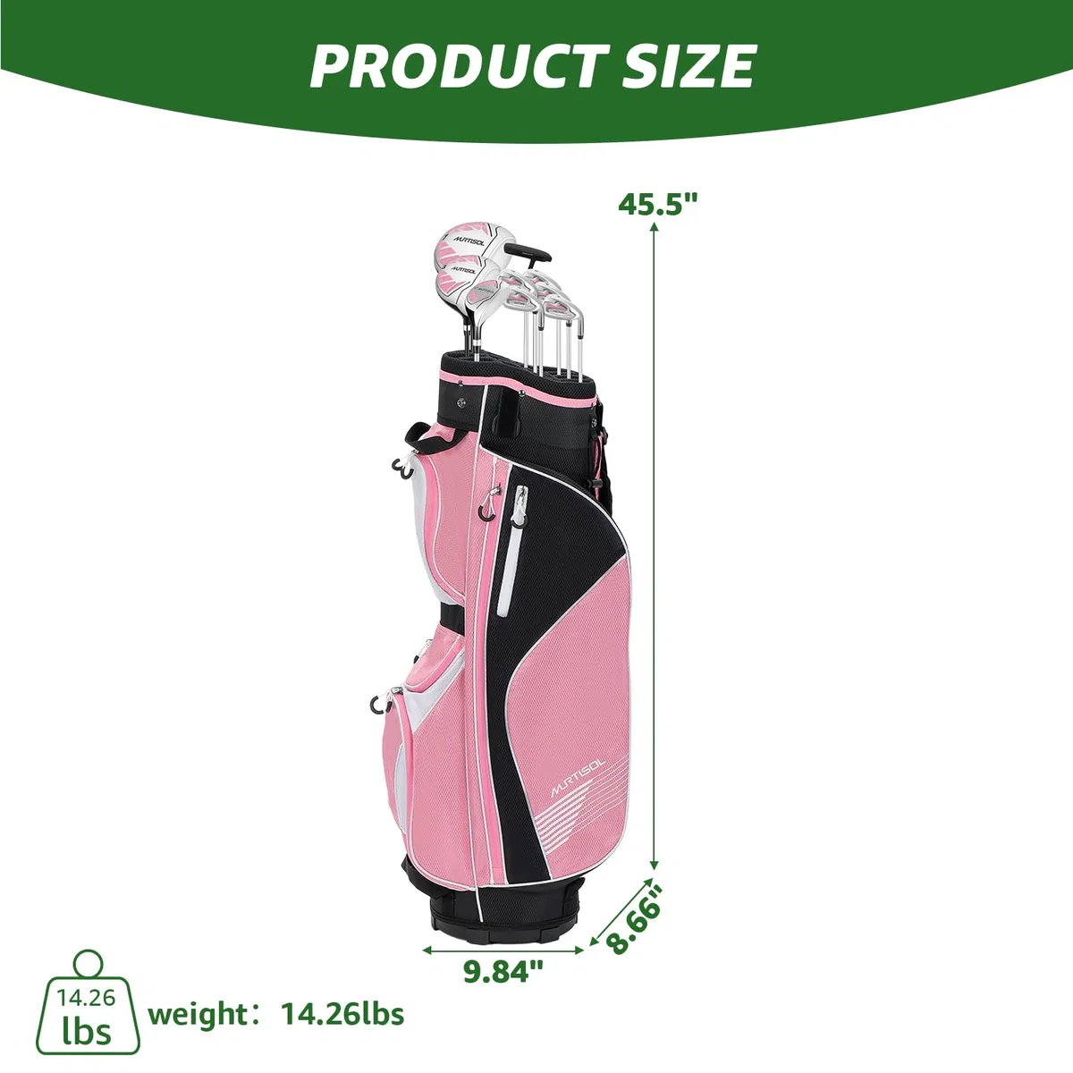 XDriveMax Lot de 10 Clubs de Golf complets pour Femme droitier avec Housse de Pluie, 1#Driver 3#Wood #5 Hybride, avec 3 Couvre-tête, 6# 7# 8# 9# PW# Fers et Putter