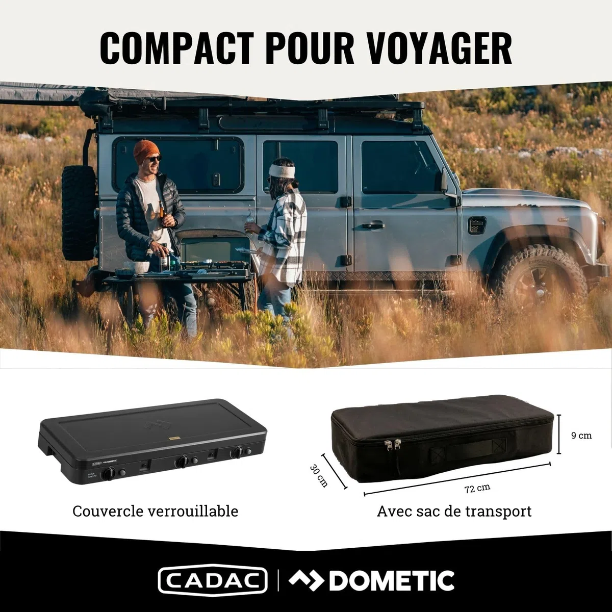 CADAC - 3 Cook Turbo FFD Deluxe - barbecue - Barbecues portables - Surface de cuisson en acier inoxydable - Incl. Housse de protection - Camping - Les incontournables du barbecue - Noir