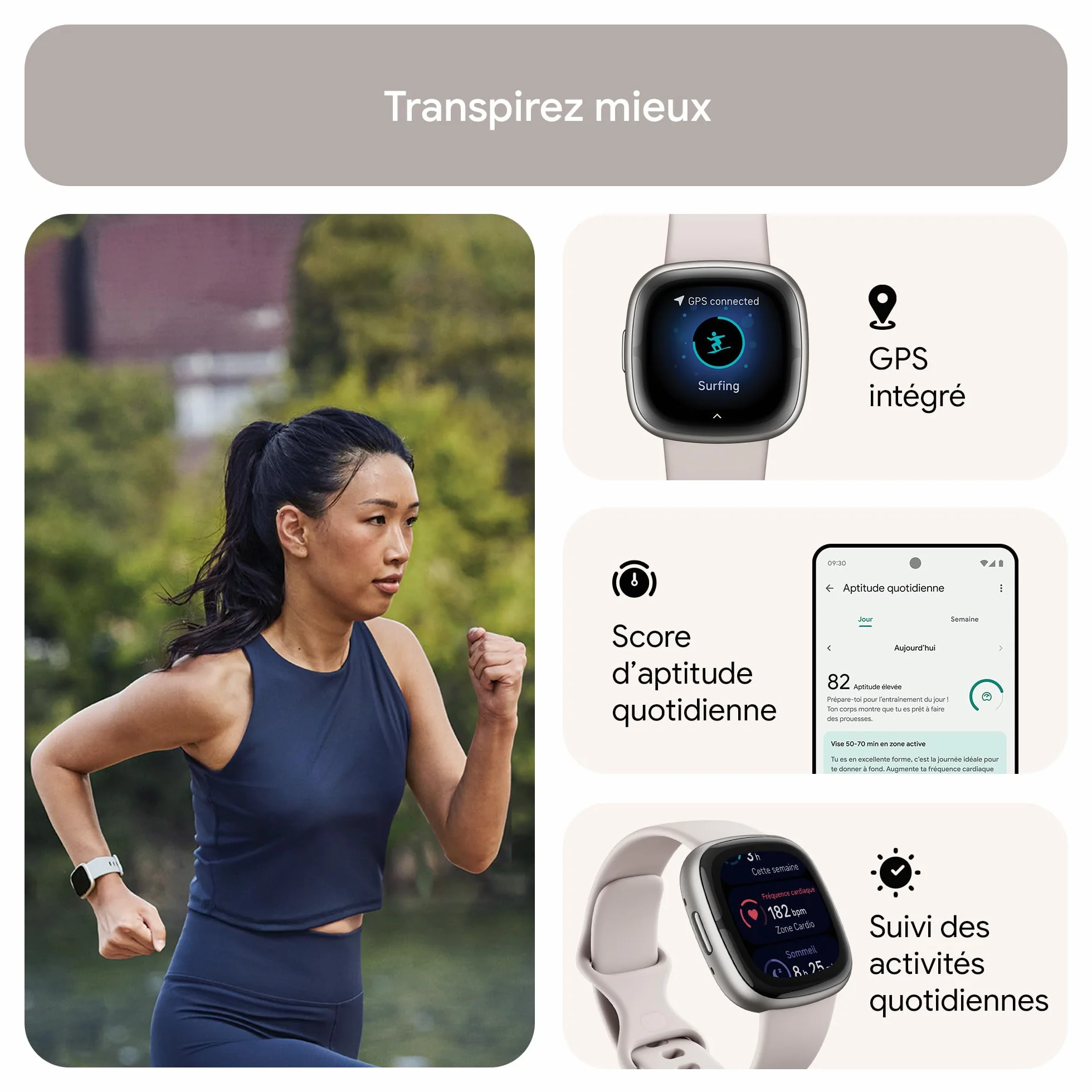 Fitbit Sense 2 Montre connectée sport santé GPS intégré autonomie 6 jours compatible iOS 15 Android OS 9.0