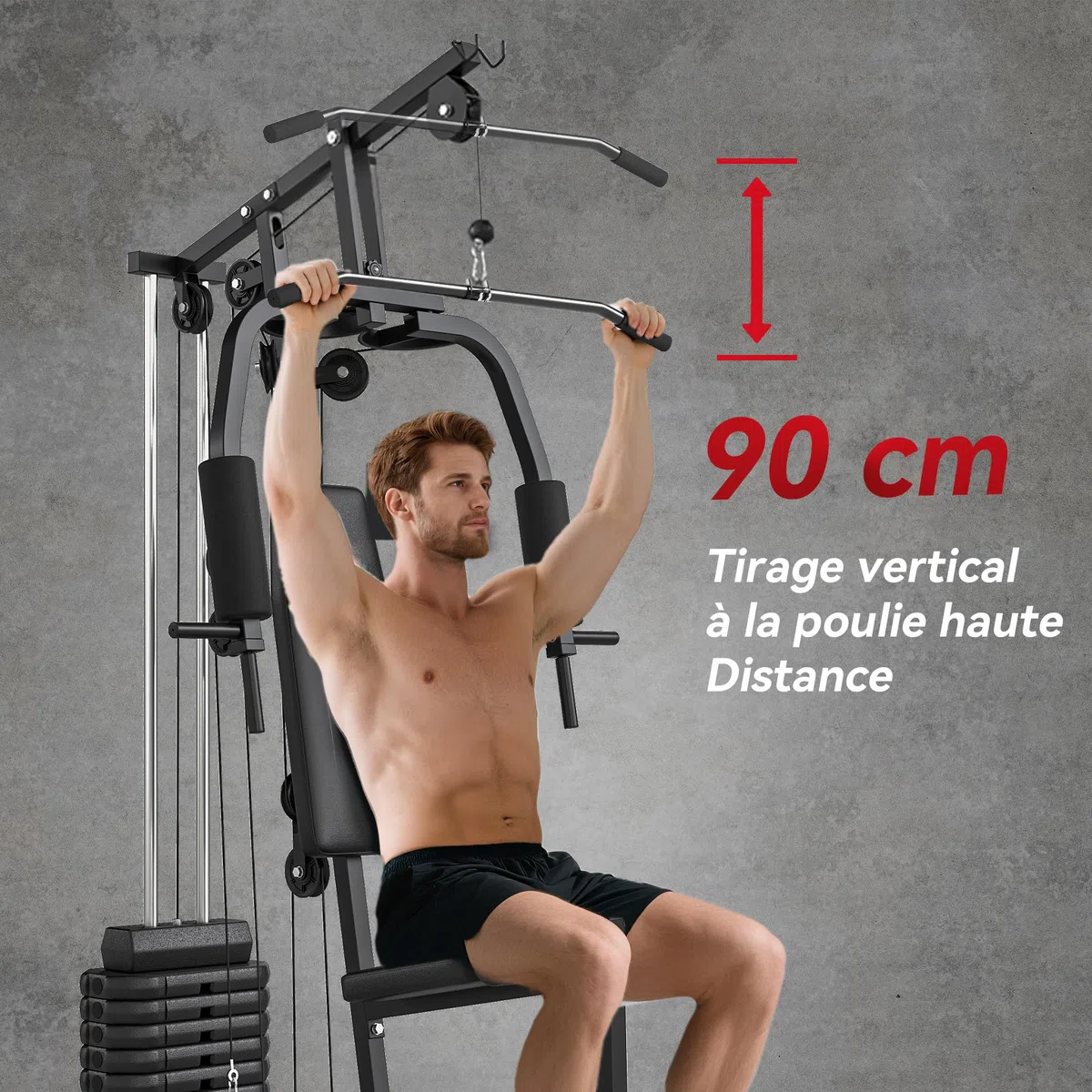 HOMCOM Station de Musculation Fitness Machine de Musculation avec 9 Blocs de Poids de 5 kg, 45kg au Total, entraînement Complet - 200 x 135 x 103 cm