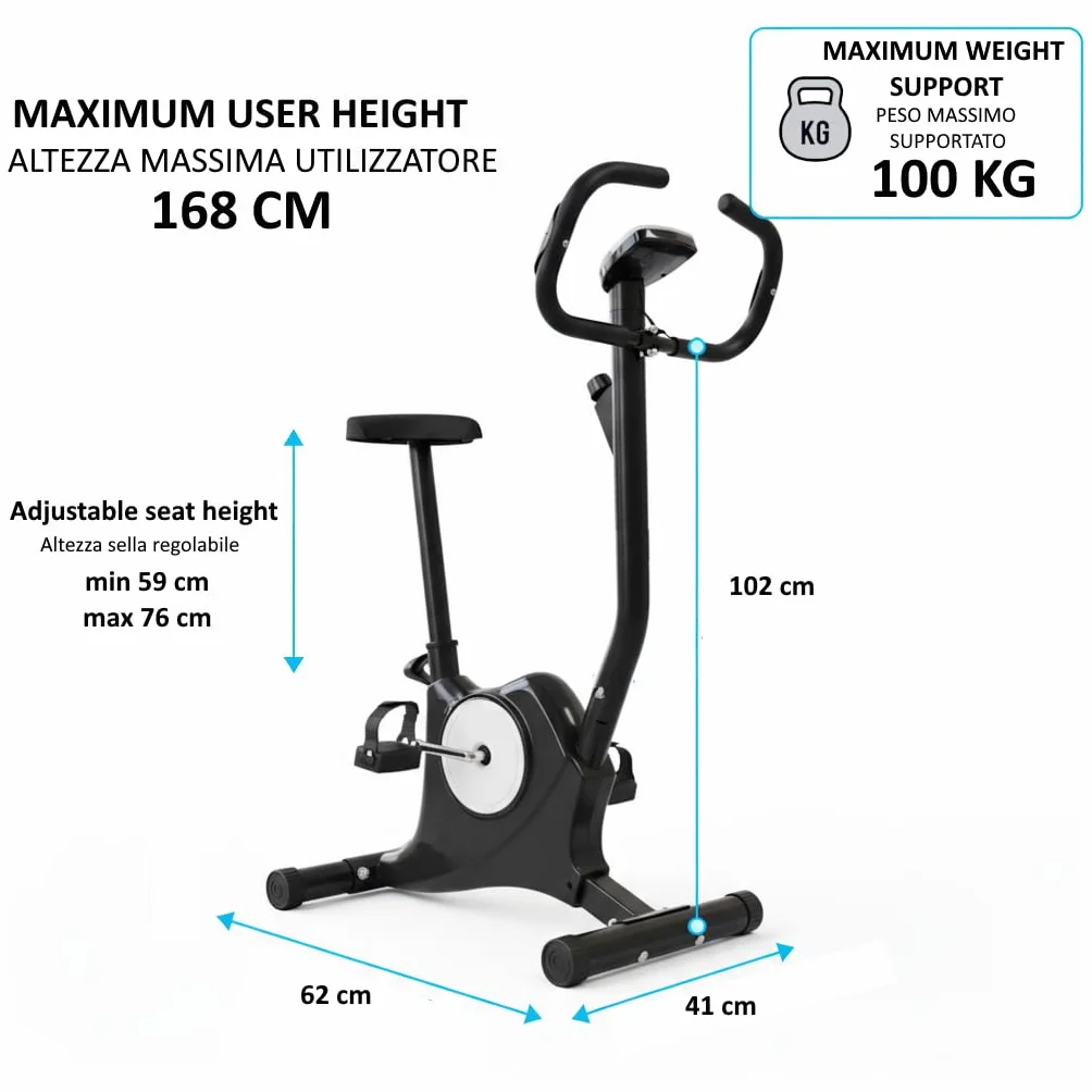 Vélo d'appartement Bike pour Mincir et Raffermir les Fesses et les Jambes, Résistance Réglable, Capteurs Cardio, Écran LCD, Selle Réglable, Entraînement Fitness