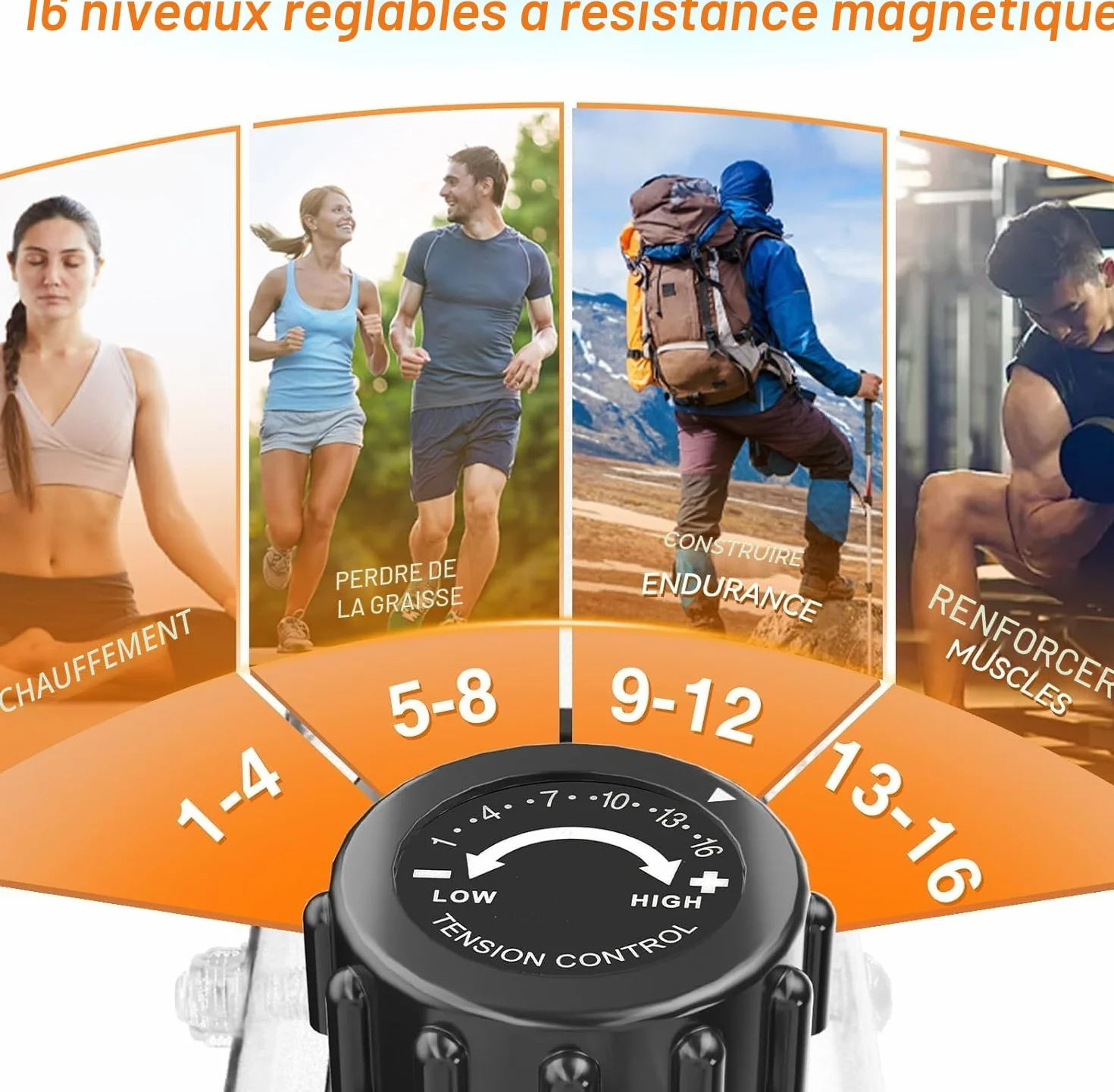 Dskeuzeew Vélo D’Appartement Pliable, Velo d Appartement avec Moniteur LCD et Mesure du Pouls Manuel, Vélo D'exercice Magnétique de Niveau 16 Avec Siège Confortable, Peu Encombrant