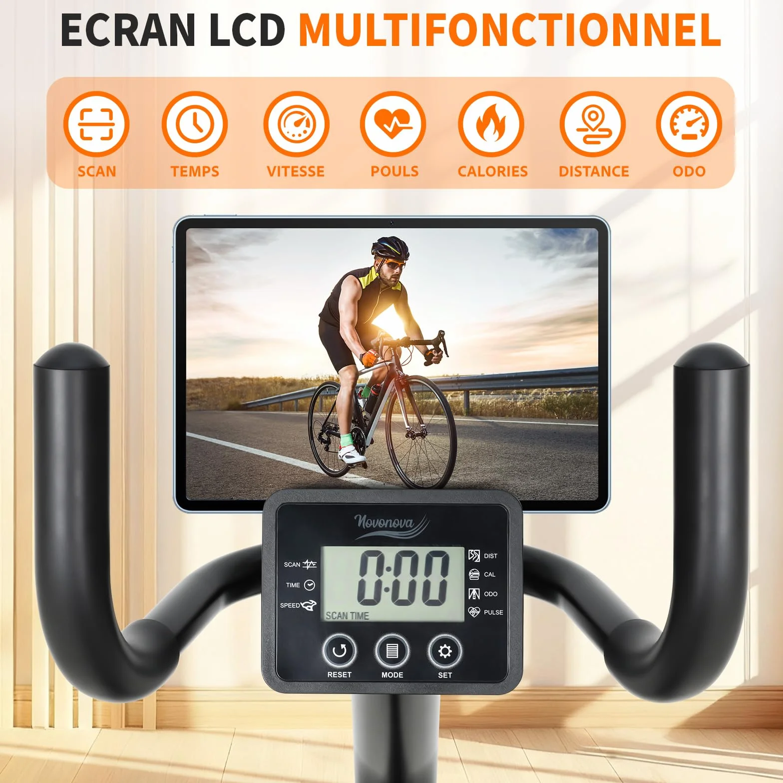 Vélo d'Appartement, Vélo Couché Semi-allongé Magnétique avec 16 Niveaux de Résistance Réglables, Vélo de Fitness avec Écran LCD, Poignées de Fréquence Cardiaque, Capacité de Charge de 100 kg