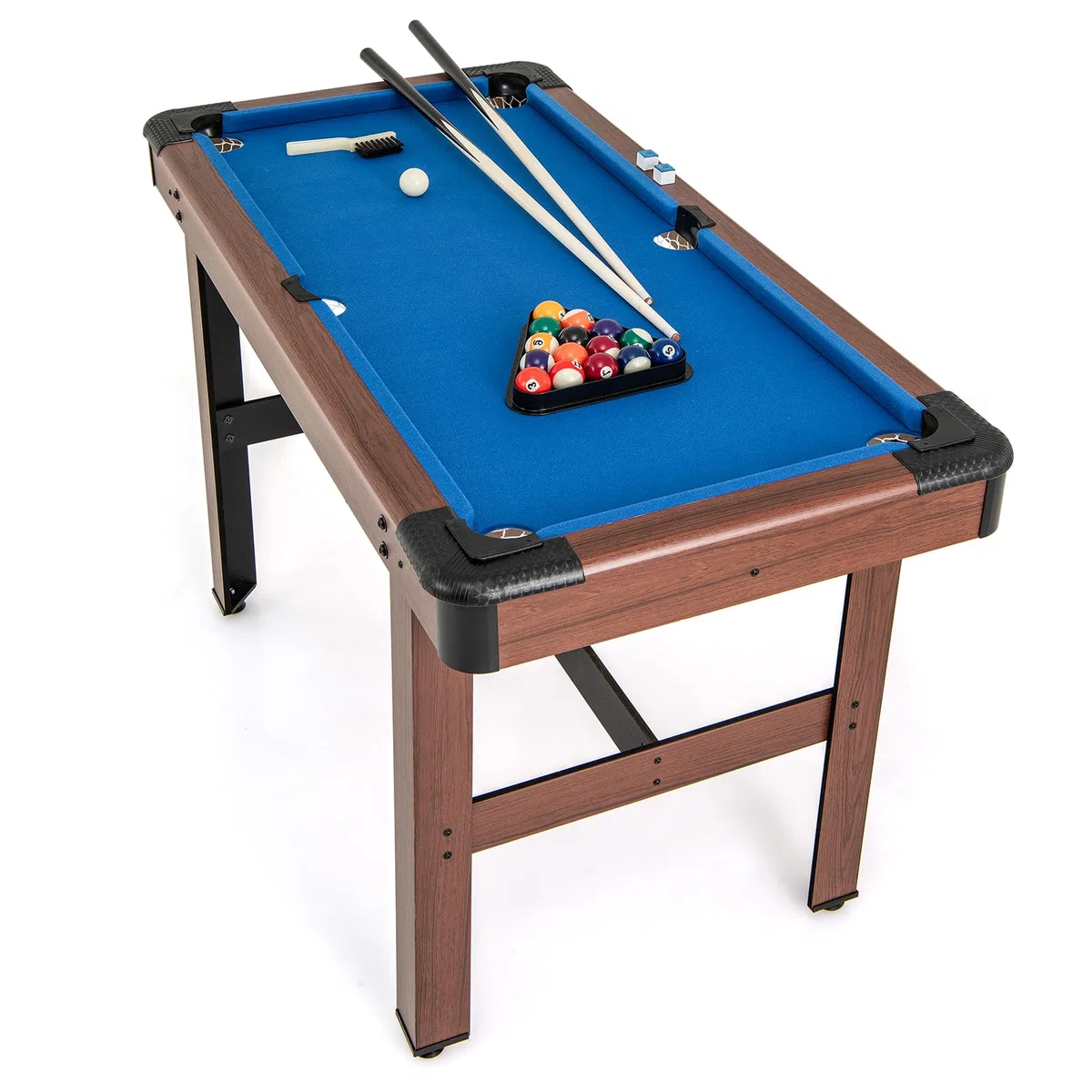 HOMASIS Billard, Mini Billard en Bois avec 16 Boules de Billard, 2 queues, 2 craies, Triangle, Brosse, Set de Billard pour la Maison, Le Bar, Les Enfants et Les Adultes, 122 x 61 x 76cm