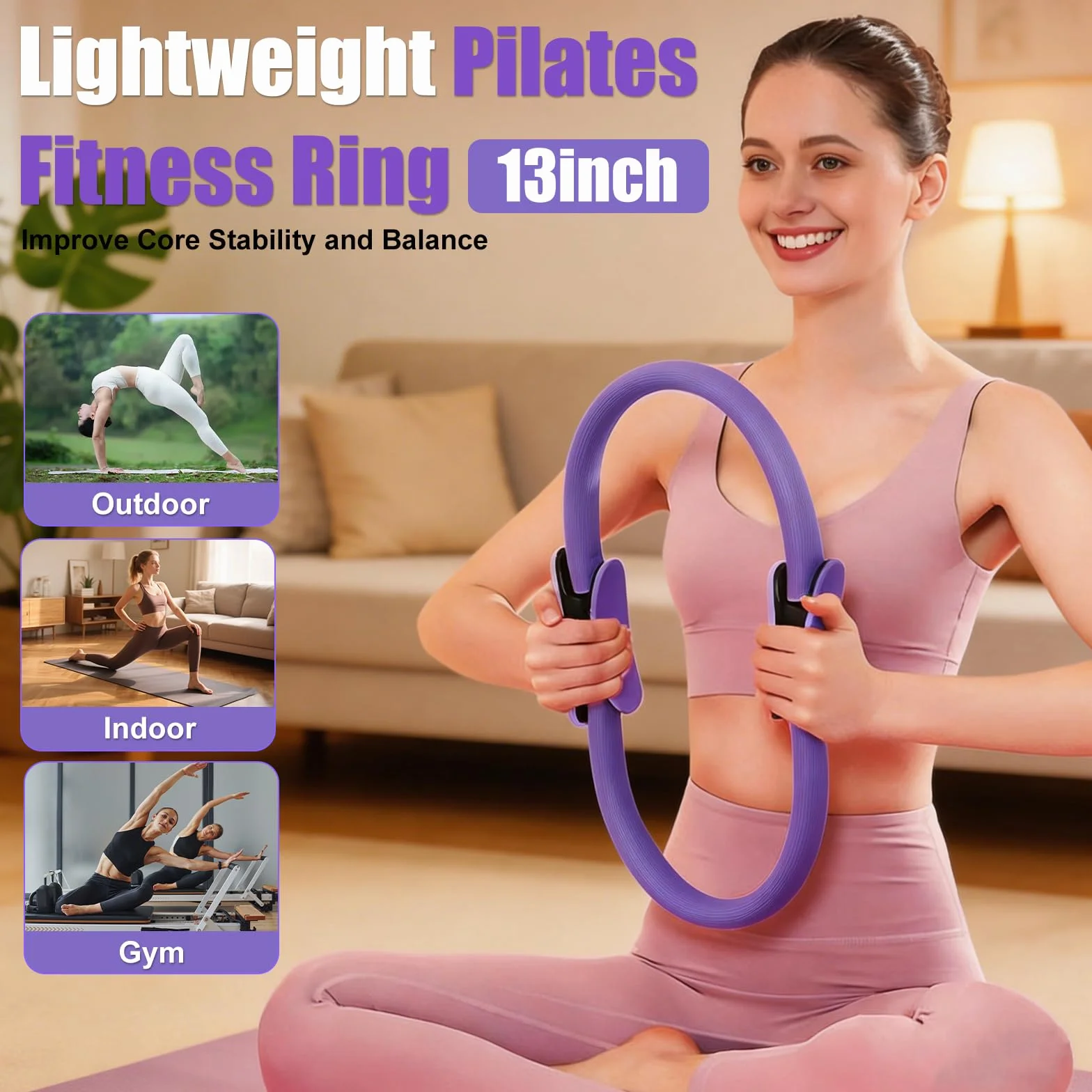 Roadtime Kit Pilates pour la maison, kit débutant de 13 pièces avec balle de yoga de 25 cm, cercle magique de 35 cm, 5 bandes de résistance, chaussettes de yoga, disques glissants, anneau de Pilates