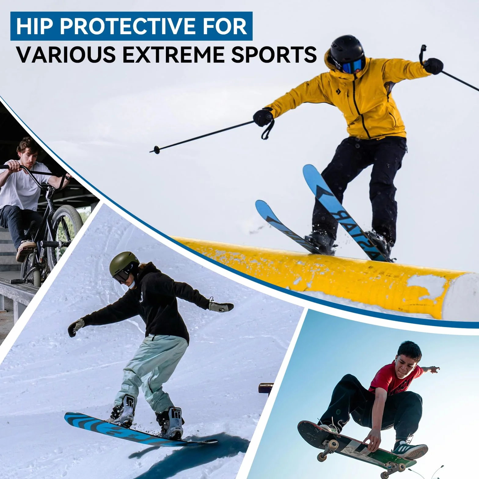 Cienfy Short de Protection rembourré en EVA pour Le Snowboard, Le Patinage et Le Ski, Protection des Hanches 3D pour Hanches, Fesses et Coccyx