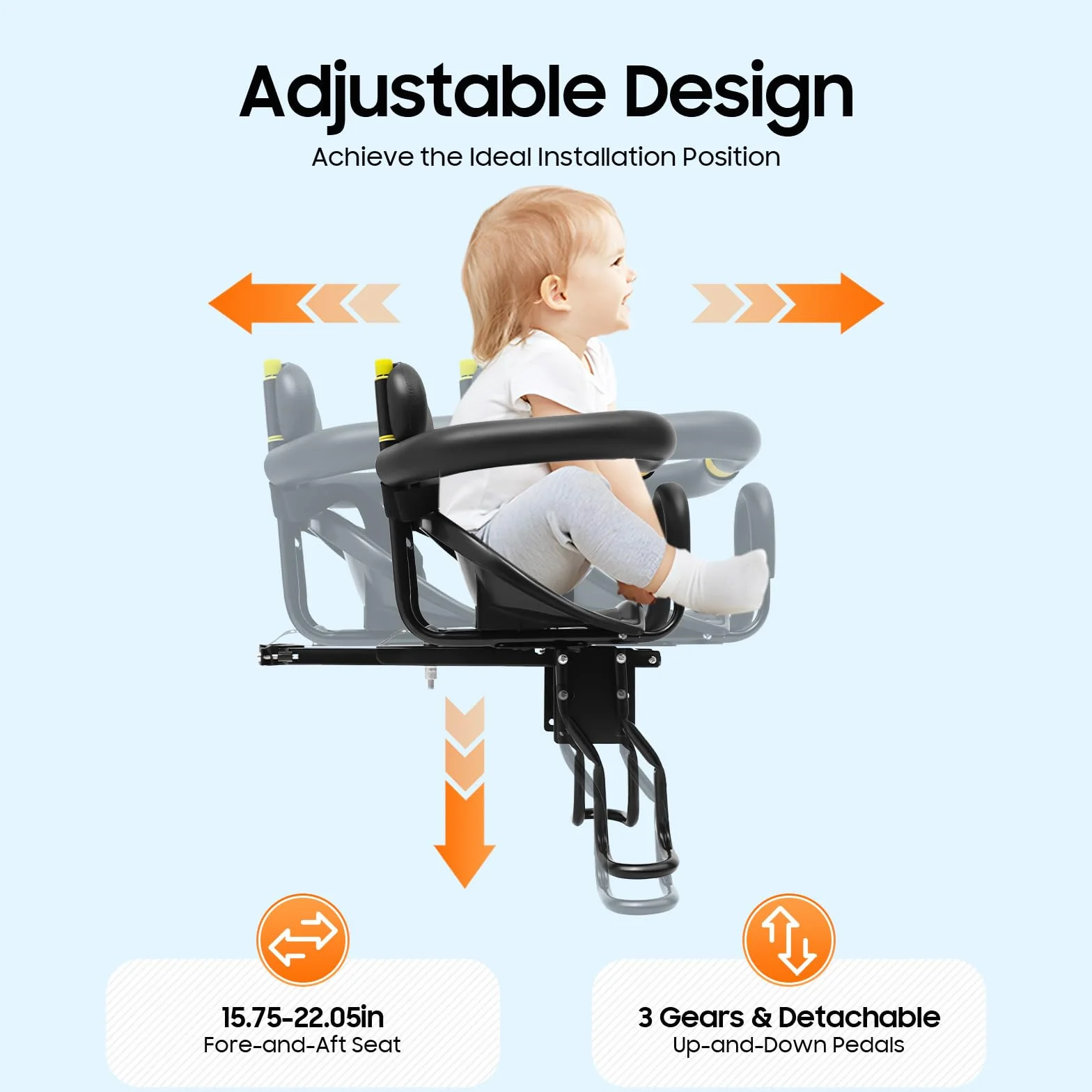 Siège de vélo pour enfant avant - Siège enfant arrière jusqu'à 35 kg - Siège de vélo pour enfant de 1 à 5 ans - Avec ceinture de sécurité et arceau pliable - Pour VTT, vélo de ville et vélo pliant