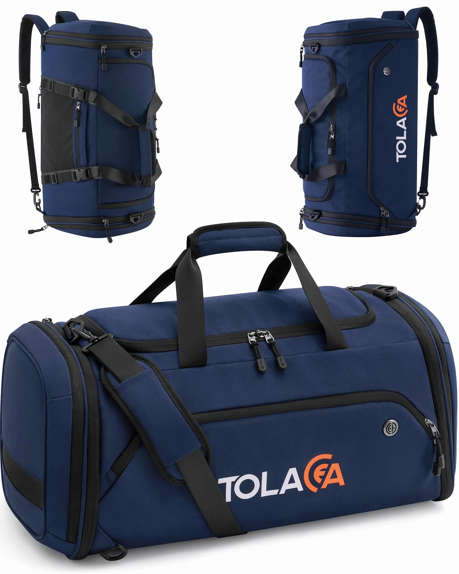 Tolaccea Sac de Sport Extensible 56–70L Homme Femme – Grand Sac de Voyage avec Compartiment Chaussures & Poche Humide, Convertible en Sac à Dos pour Fitness, Natation, Football, Voyage (Bleu)