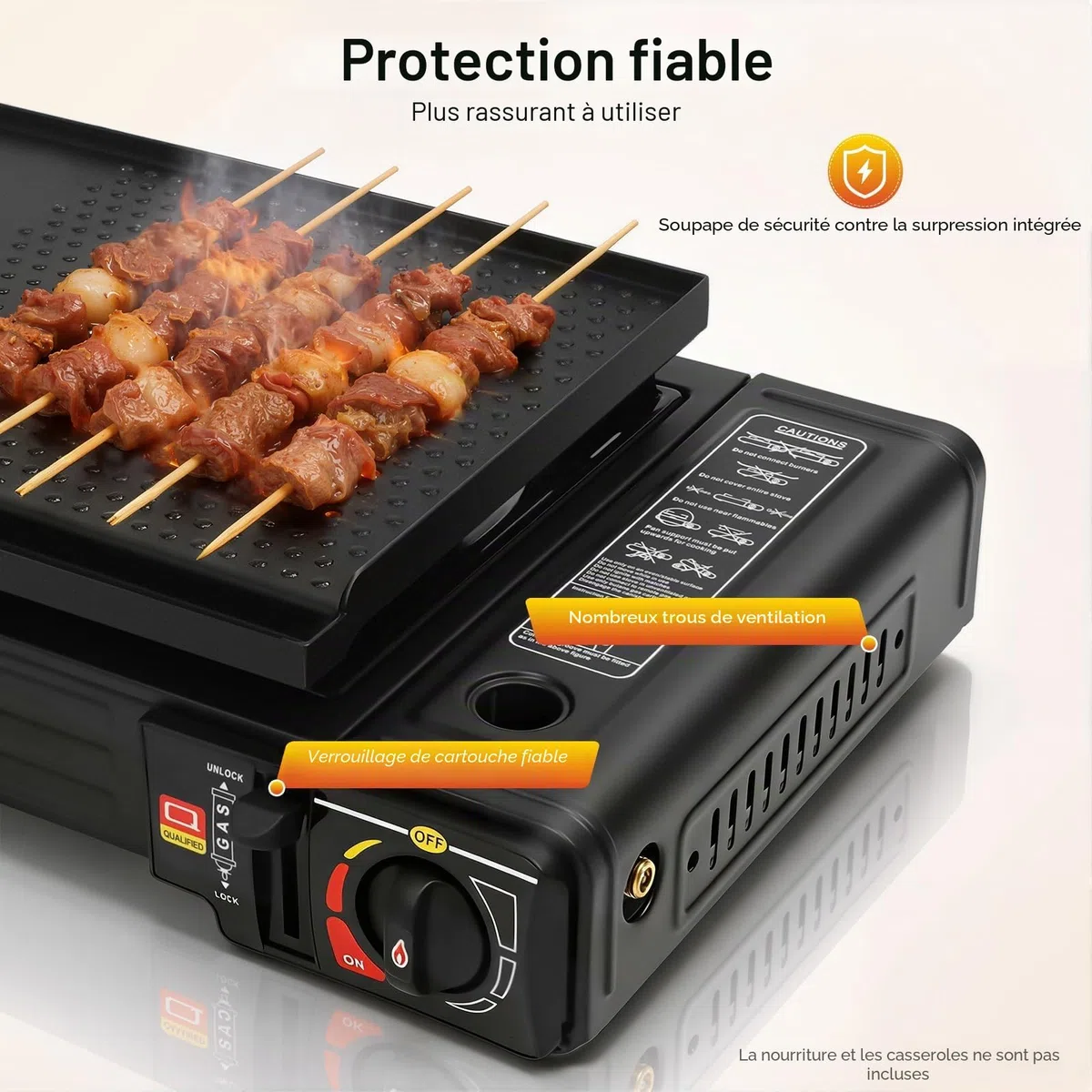 Rechaud Gaz 2 Feux, 2,5 kW Rechaud Camping Gaz Avec bac à barbecue et Mallette de Transport, Pour Butane/GPL, Allumage piézoélectrique, Pour Les Voyages le Trekking et la Cuisine