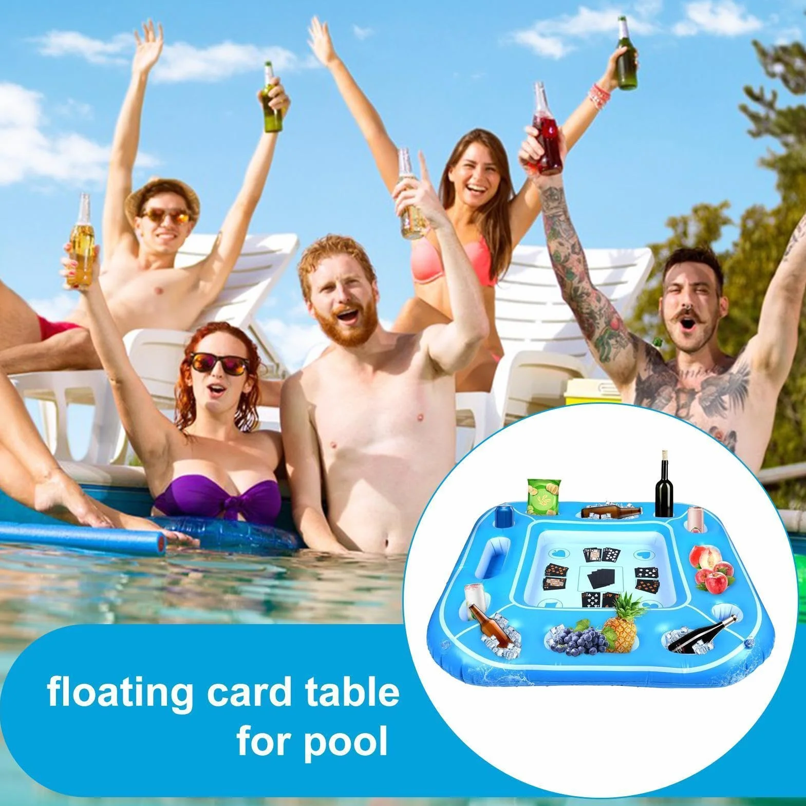 Table Flottante pour Piscine - Gonflable Portable et Résistante aux Intempéries | Table Flottante pour Spa - Fête en Plein Air, Rivière, Mer, Lac, Vacances, Réunion De