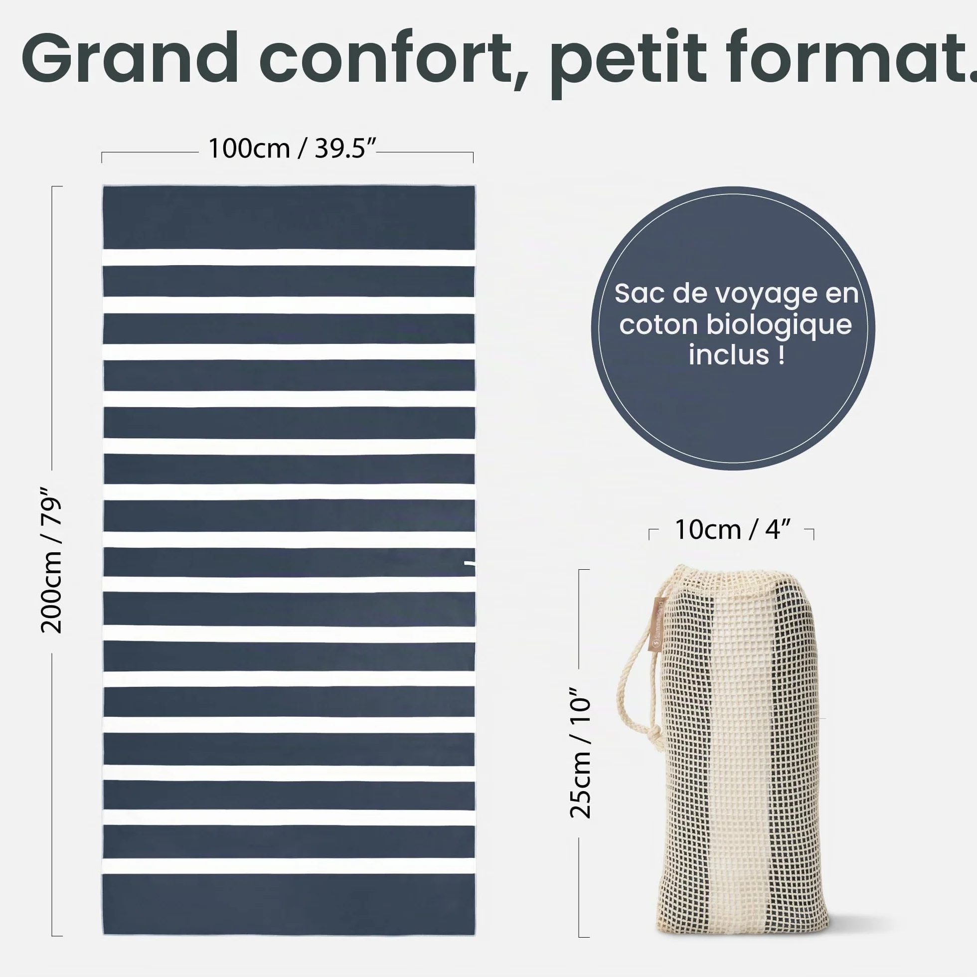 SummerSand Serviette de Plage Microfibre XL 200x100 cm - Drap de Plage Grande Taille antisable - Serviette de Piscine légère, compacte, séchage Rapide – Deep Blue