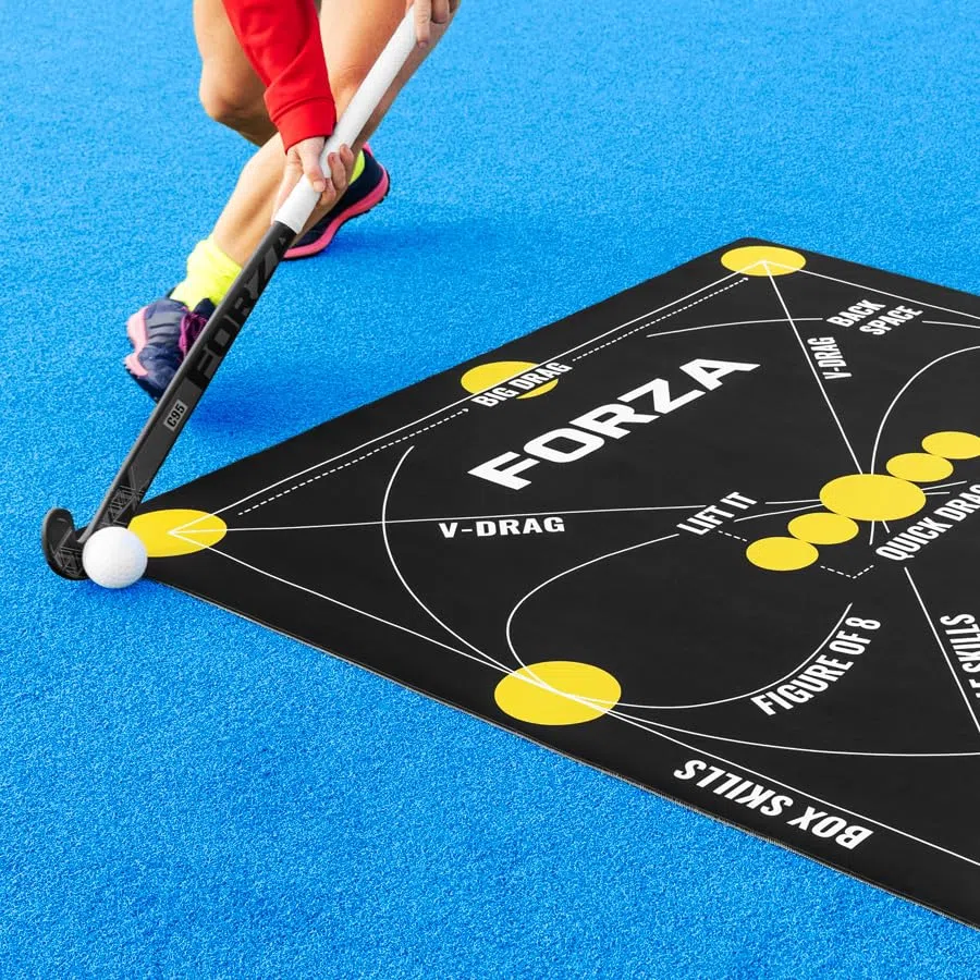 FORZA Elite Team Hockey Control Mat - 145cm x 145cm Tapis d'entraînement avec marquages de forage - Équipement d'entraînement de hockey sur gazon pour contrôle de balle et compétences